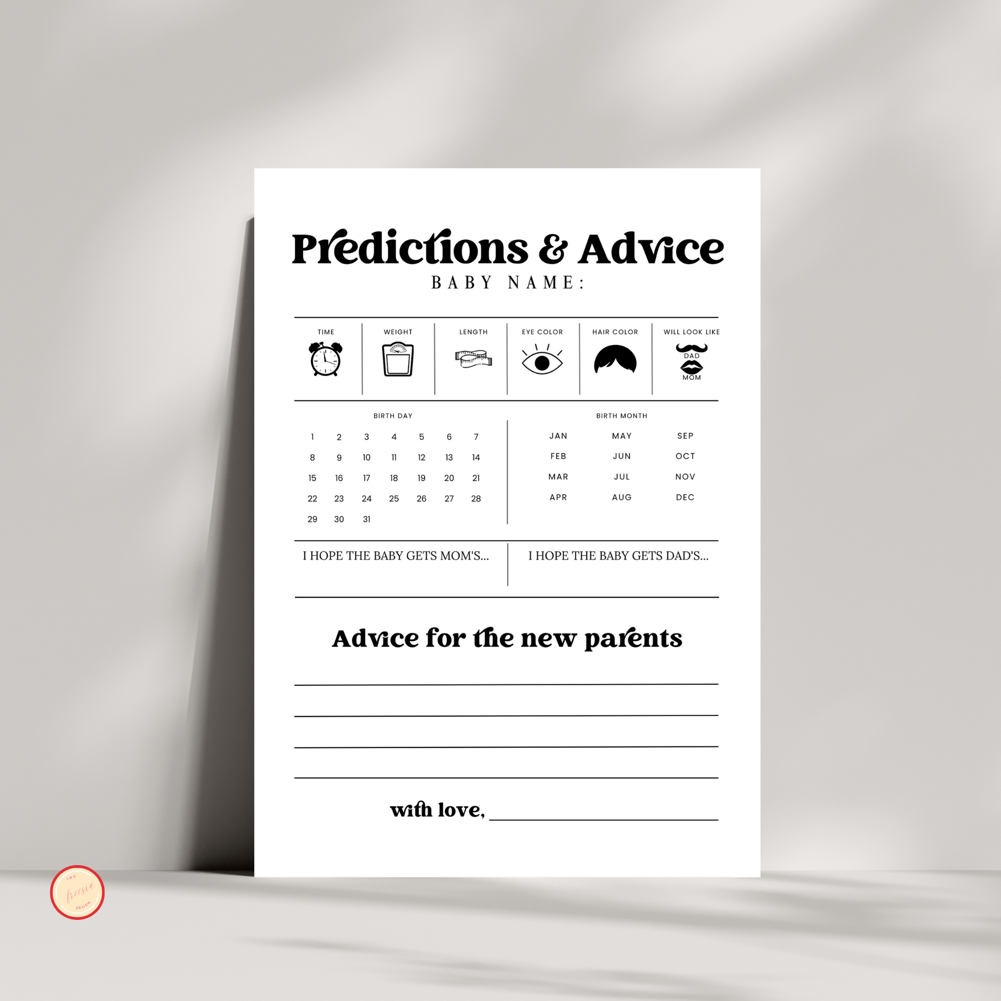 Baby Shower Predictions & Advice Card