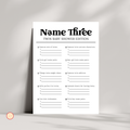 Name Three Game - Twin Baby Shower
