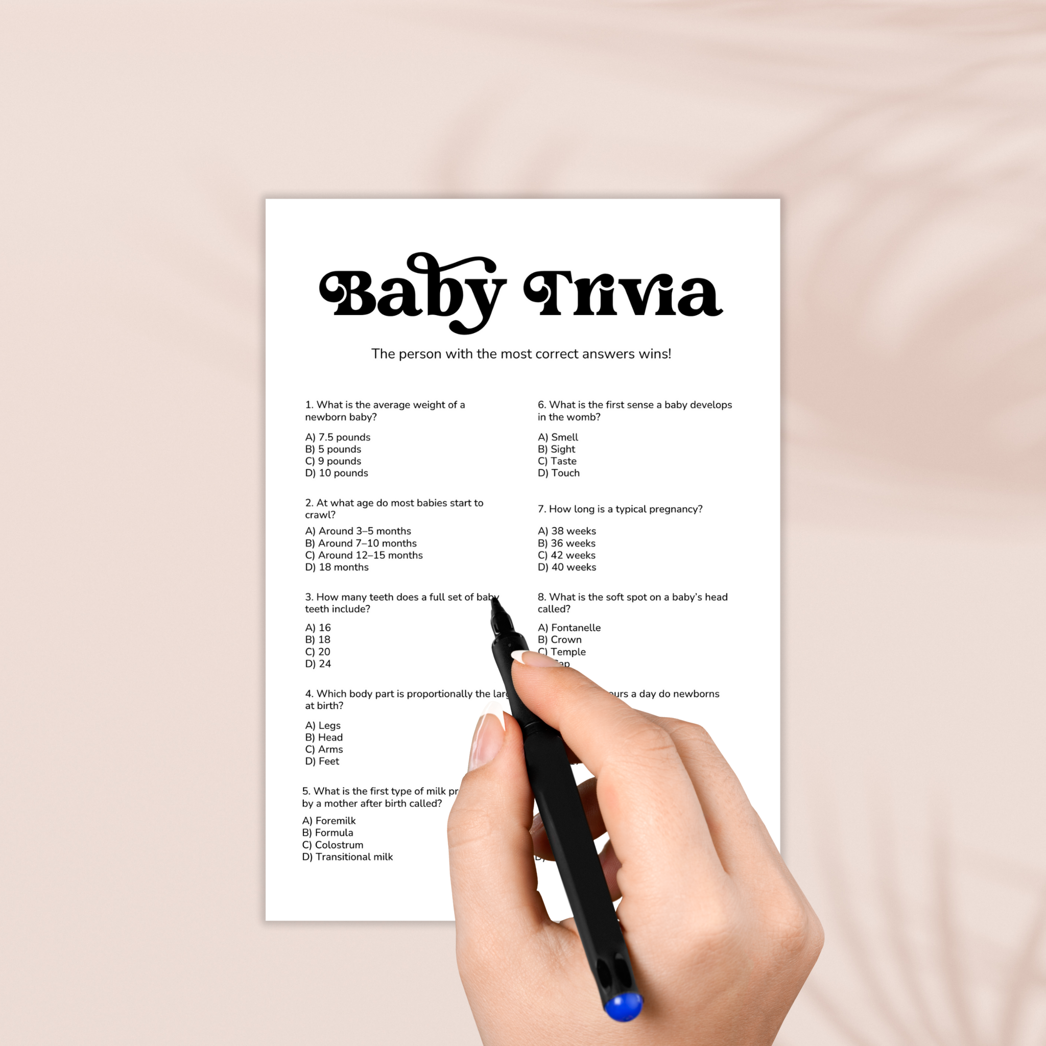 Baby Shower Trivia Game