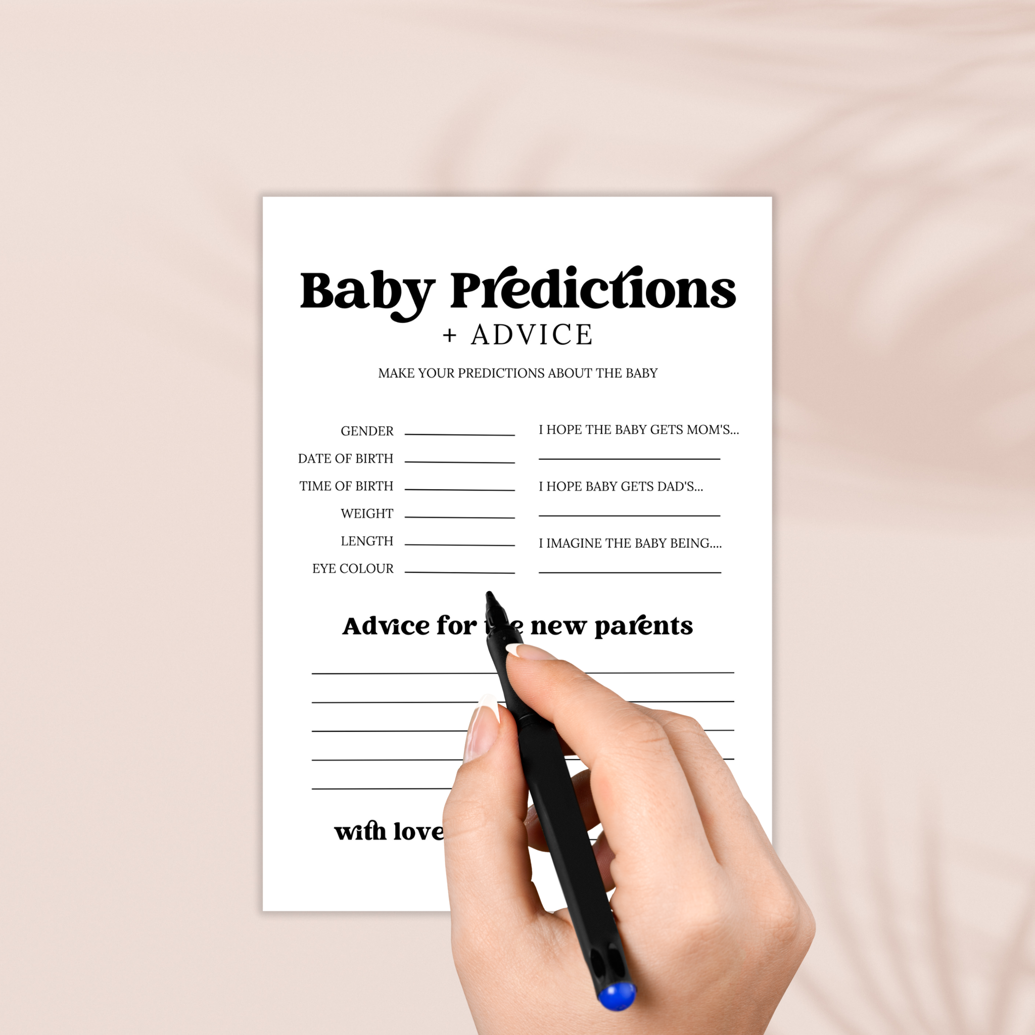 Baby Shower Predictions & Advice Card