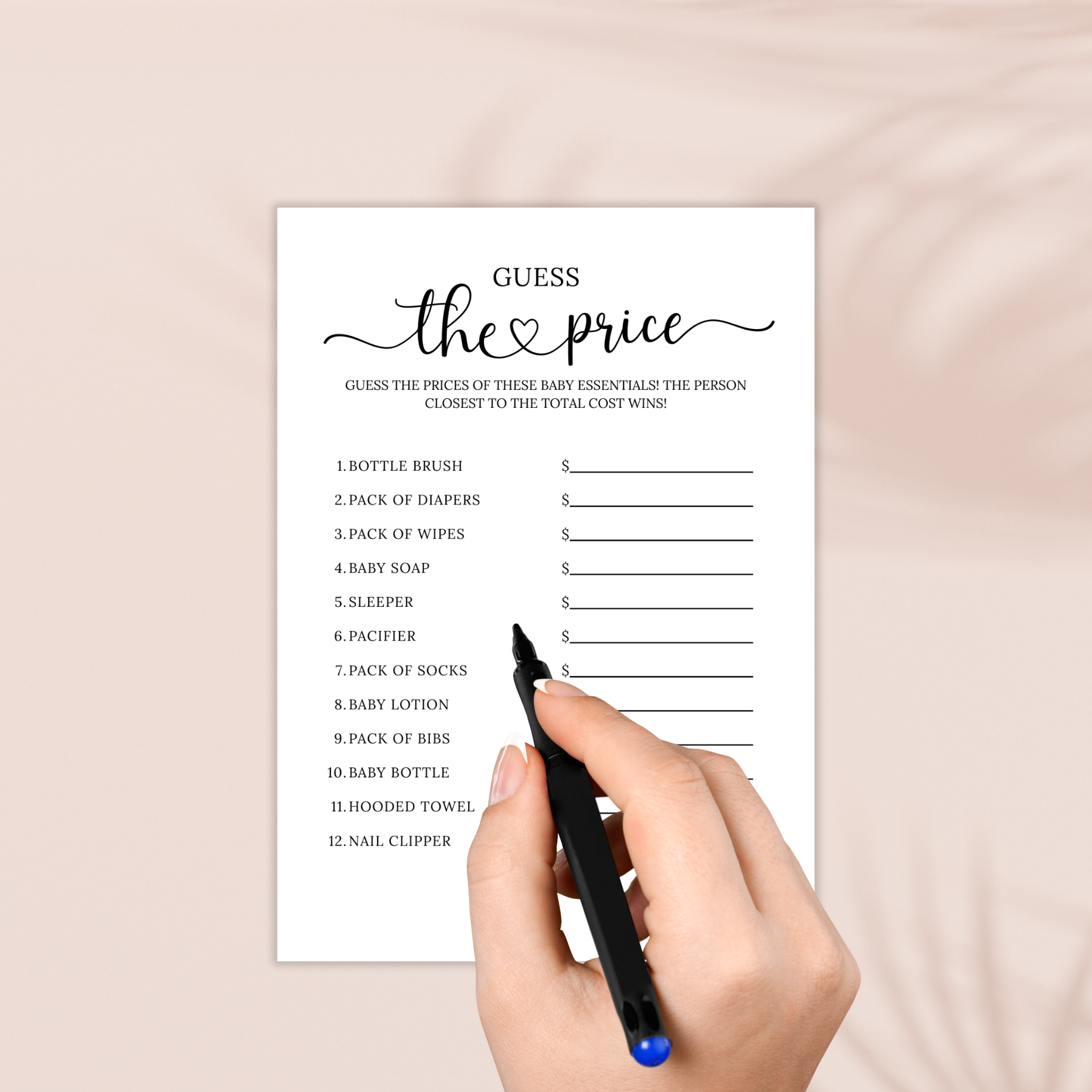 Guess the Price Baby Shower Game