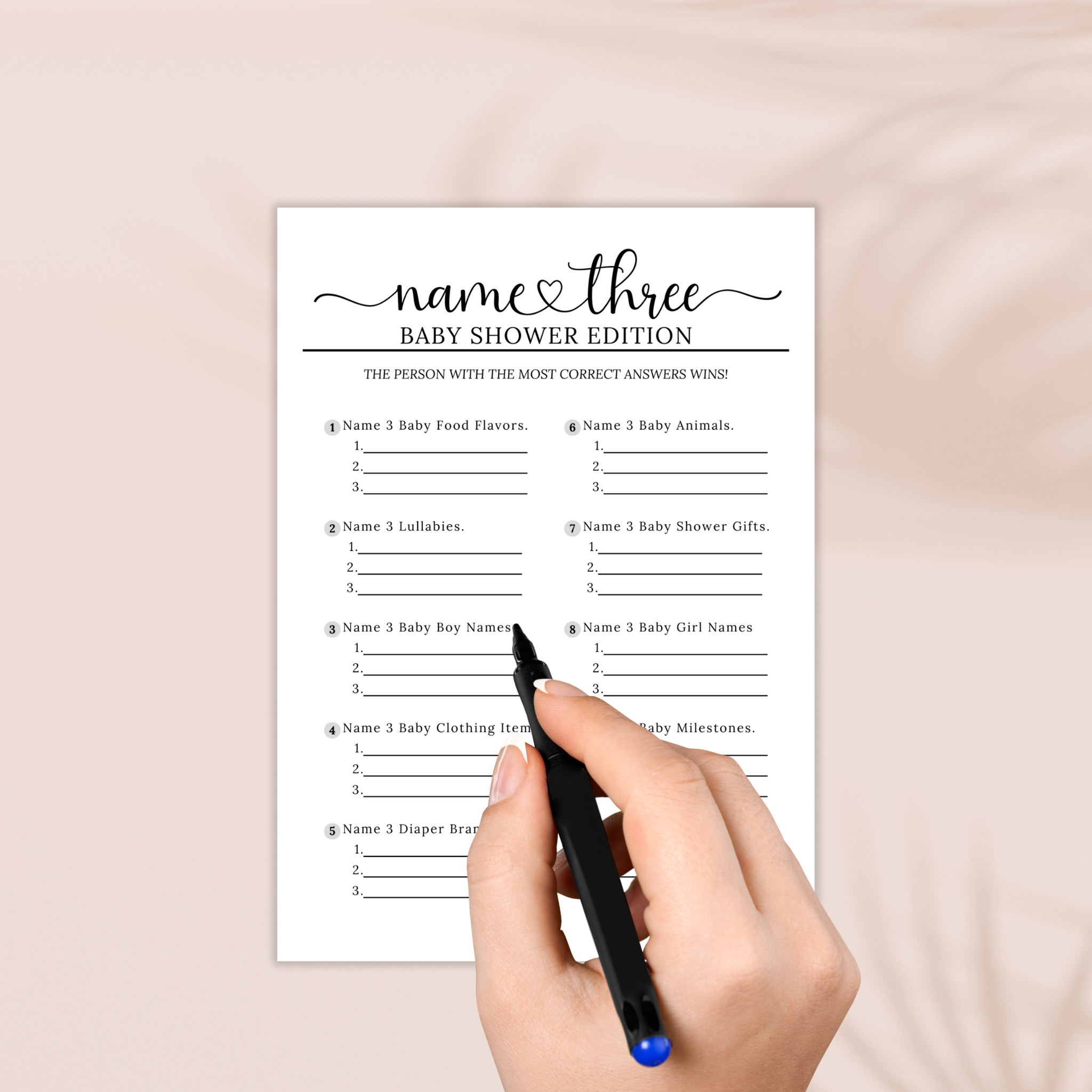 Name Three Baby Shower Game