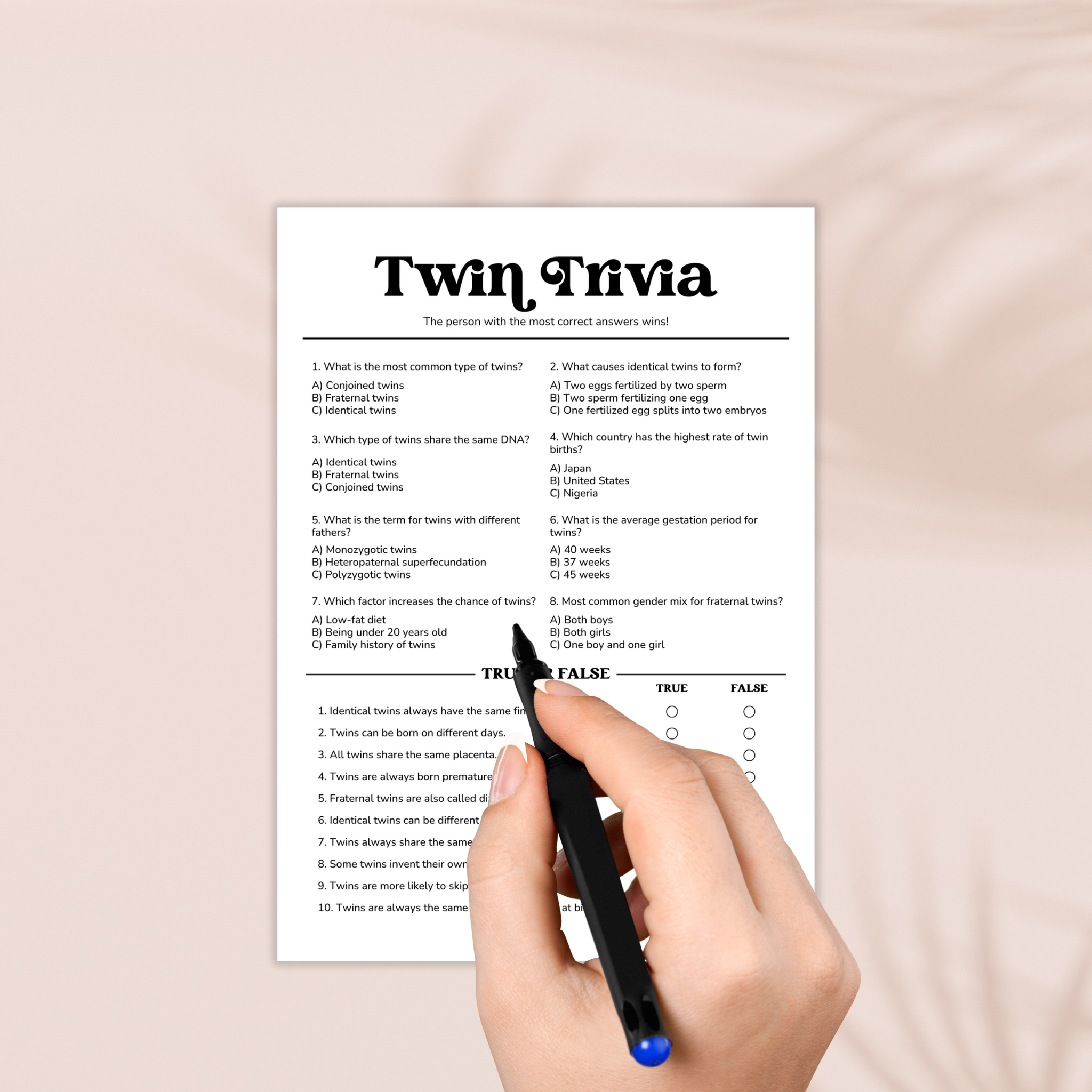 Minimalist Twin Trivia Game