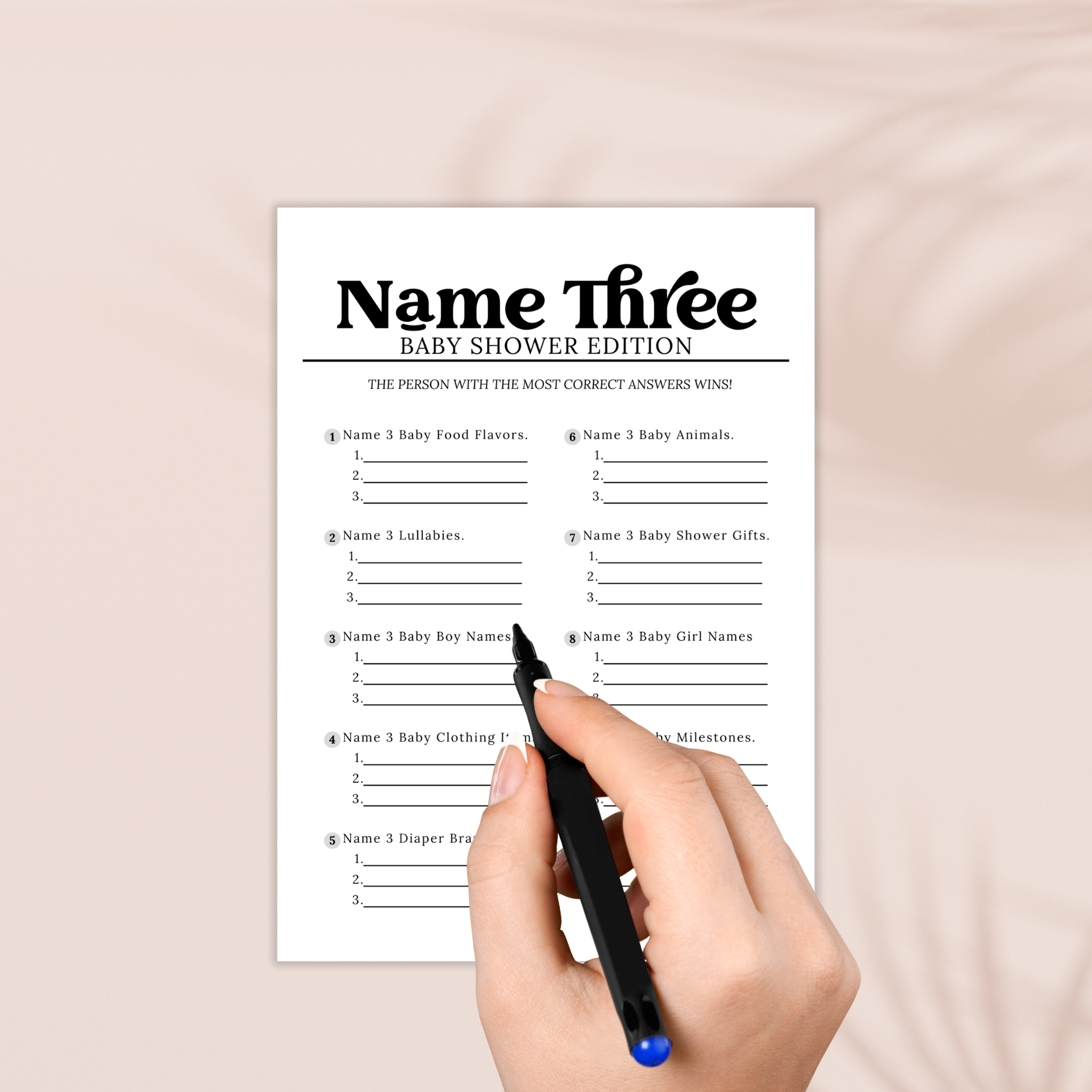 Baby Shower Name Three Game
