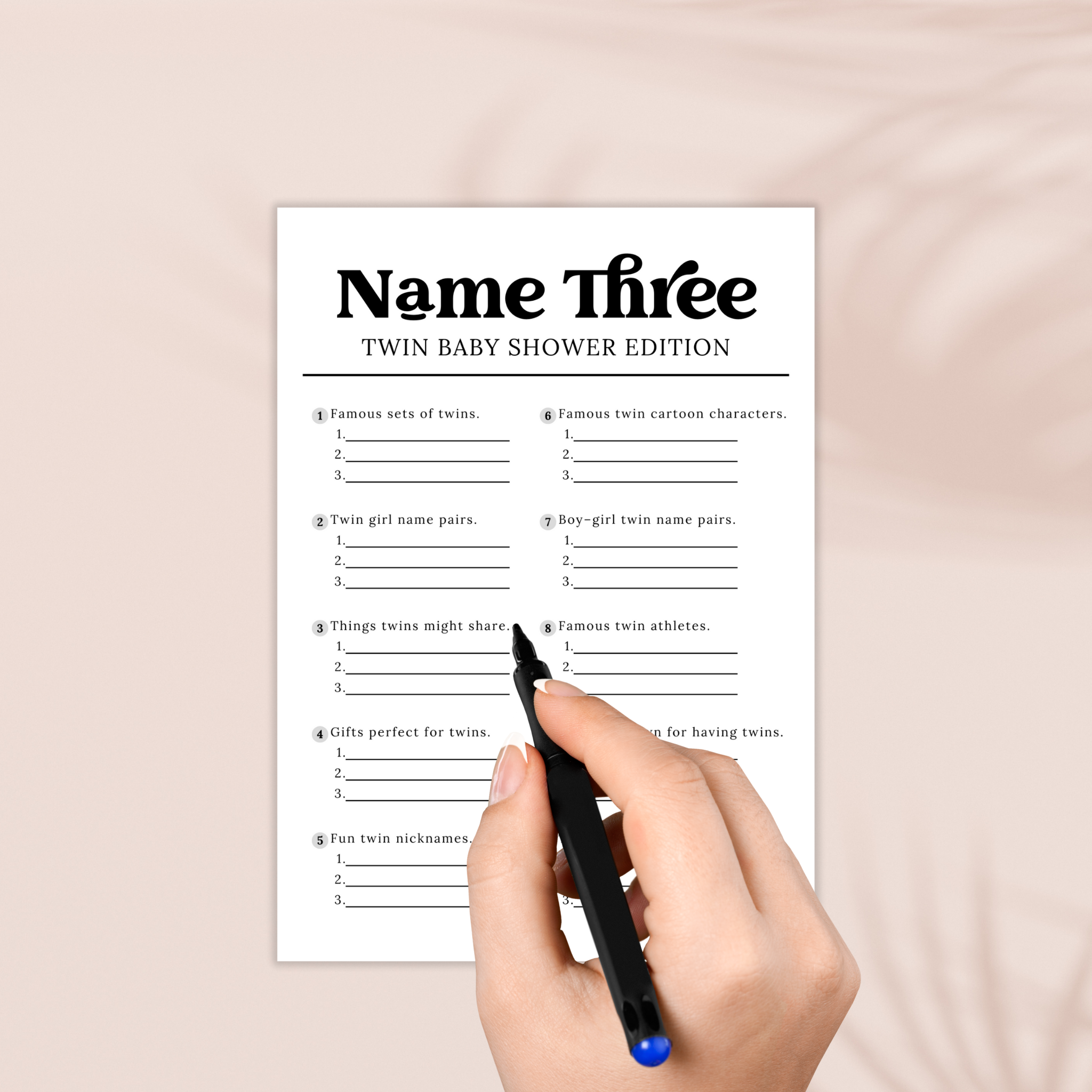 Name Three Game - Twin Baby Shower