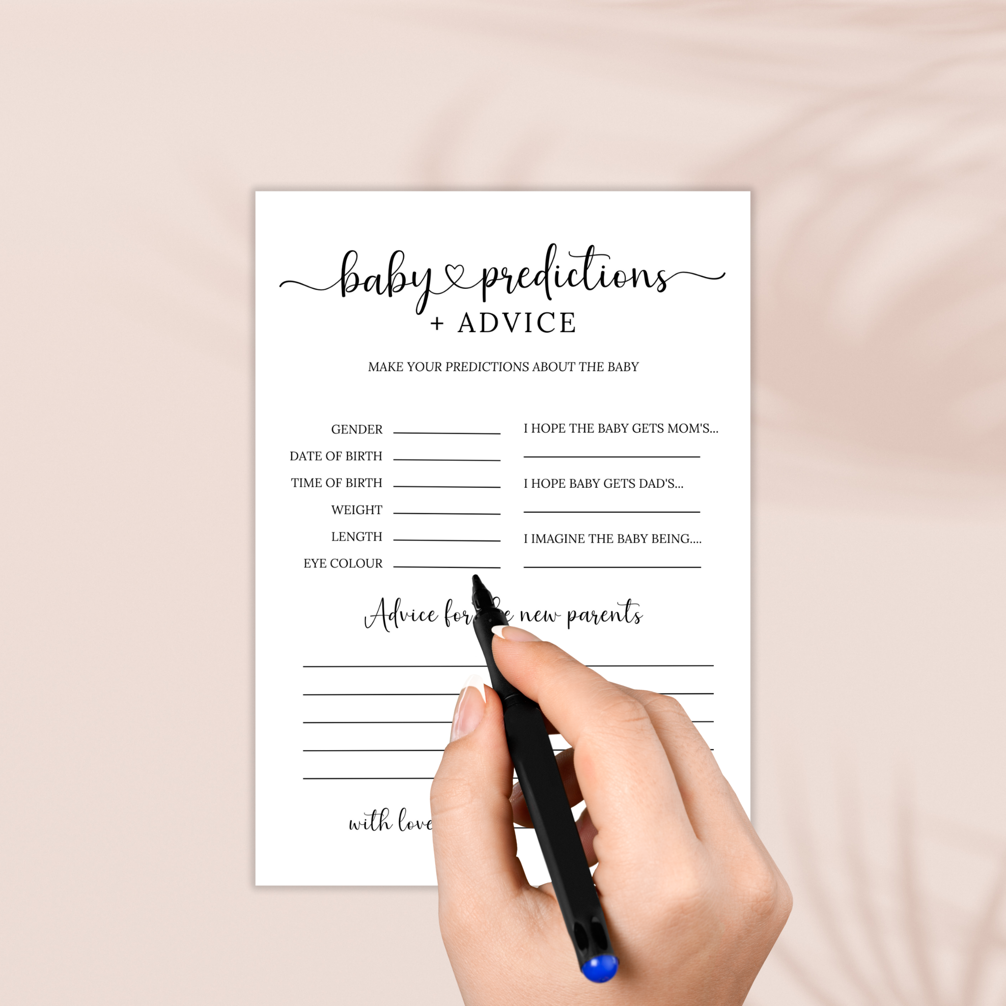 Baby Shower Predictions & Advice Card