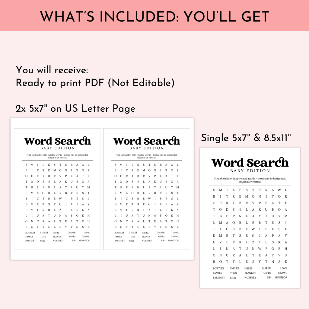 Baby Shower Word Search Game