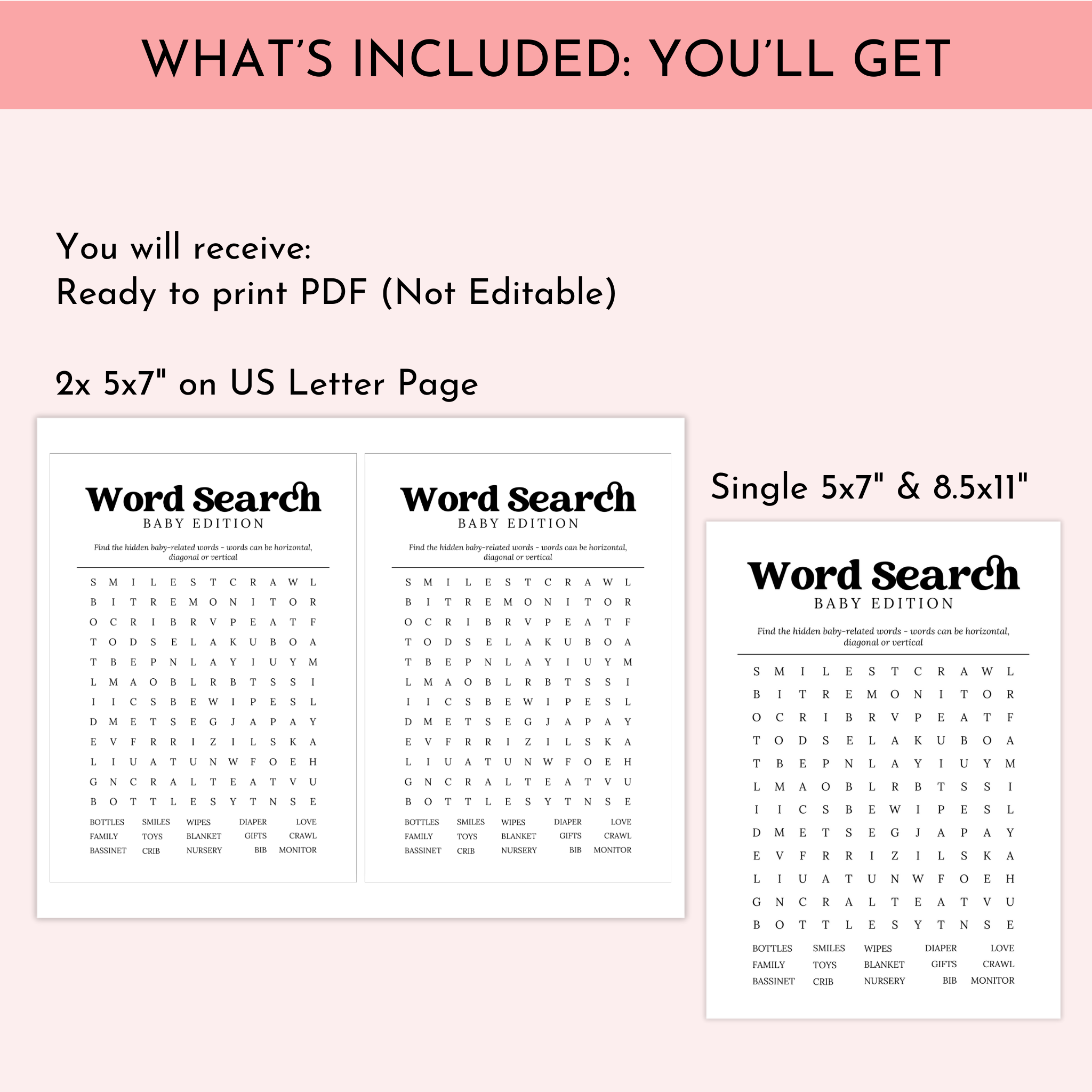 Baby Shower Word Search Game