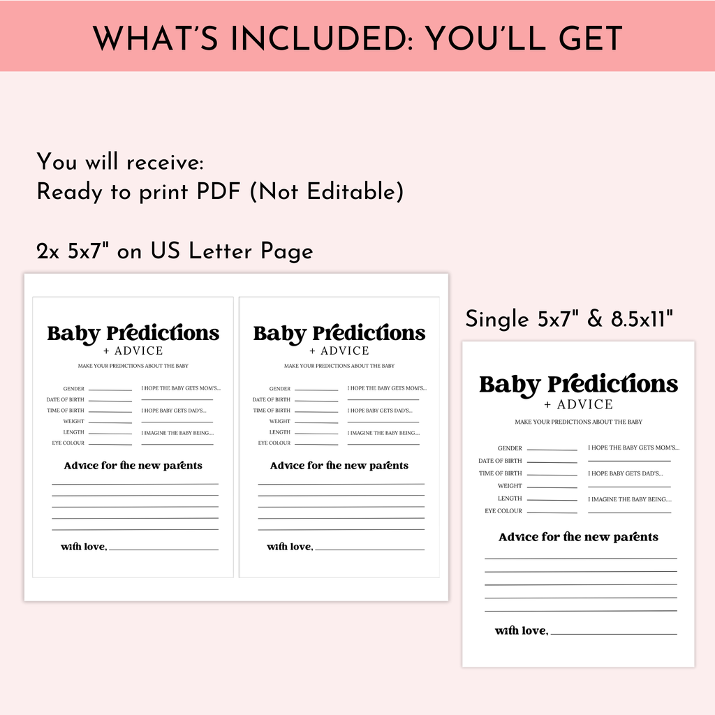 Baby Shower Predictions & Advice Card