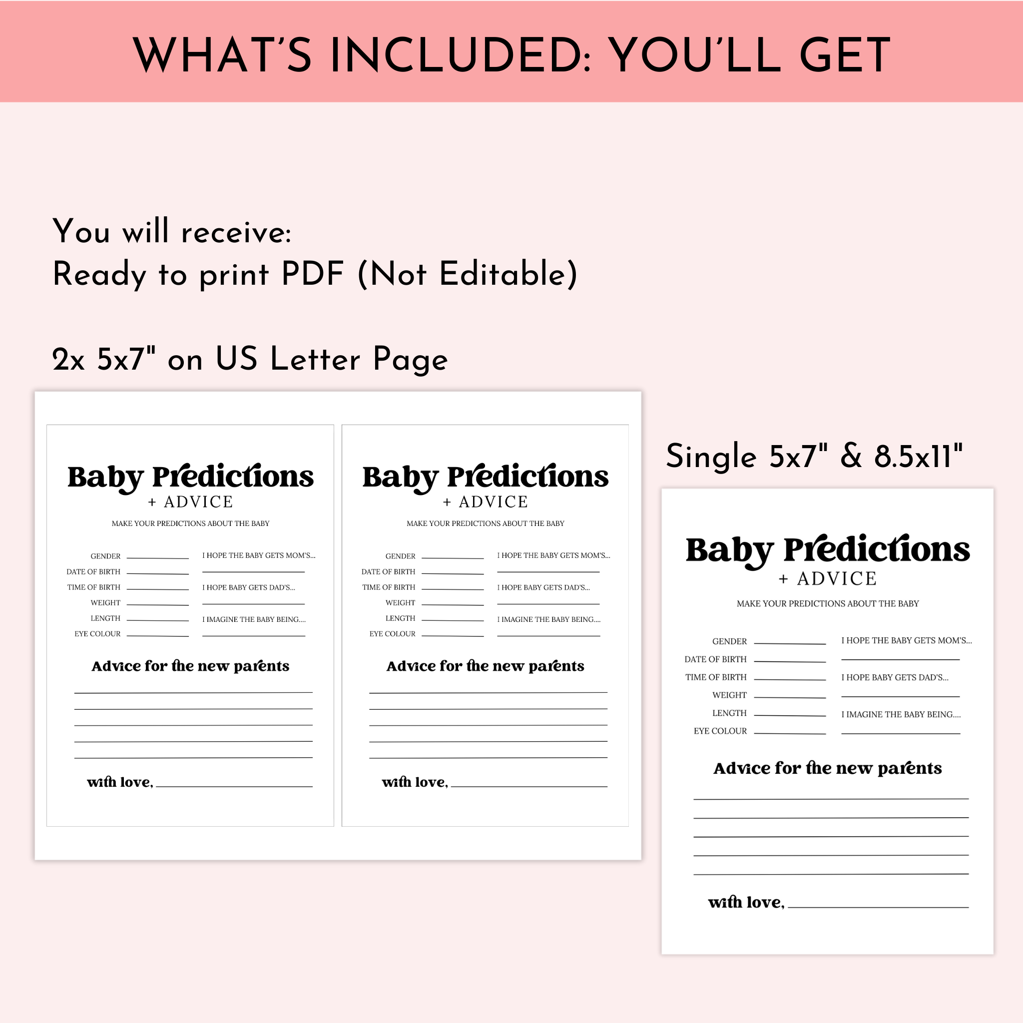 Baby Shower Predictions & Advice Card