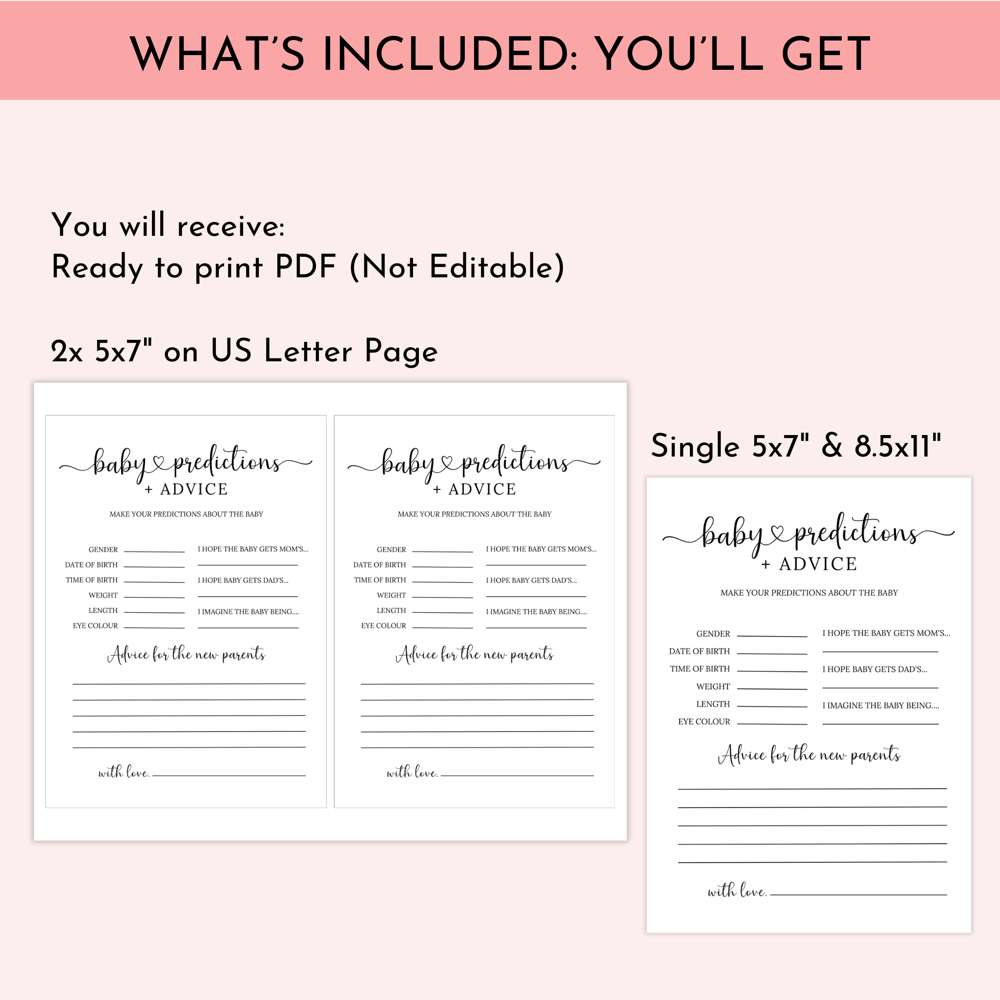 Baby Shower Predictions & Advice Card