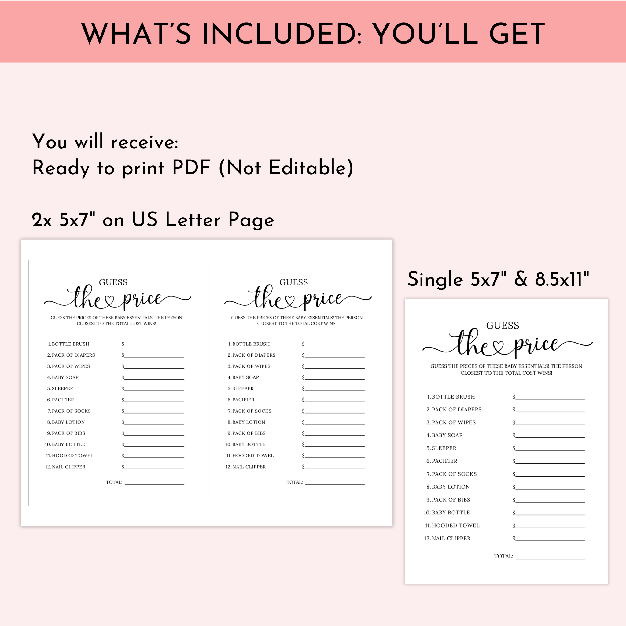 Guess the Price Baby Shower Game