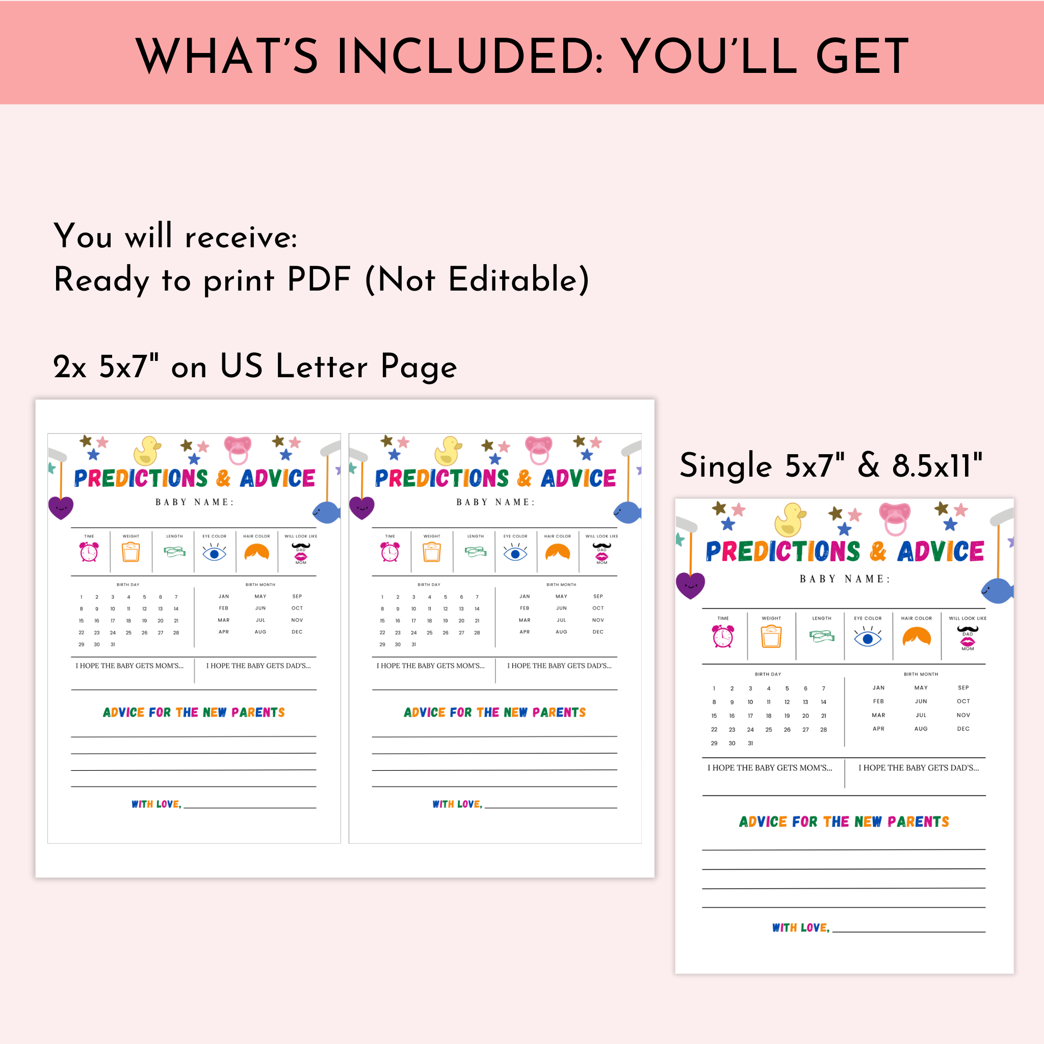 Baby Shower Predictions & Advice Card