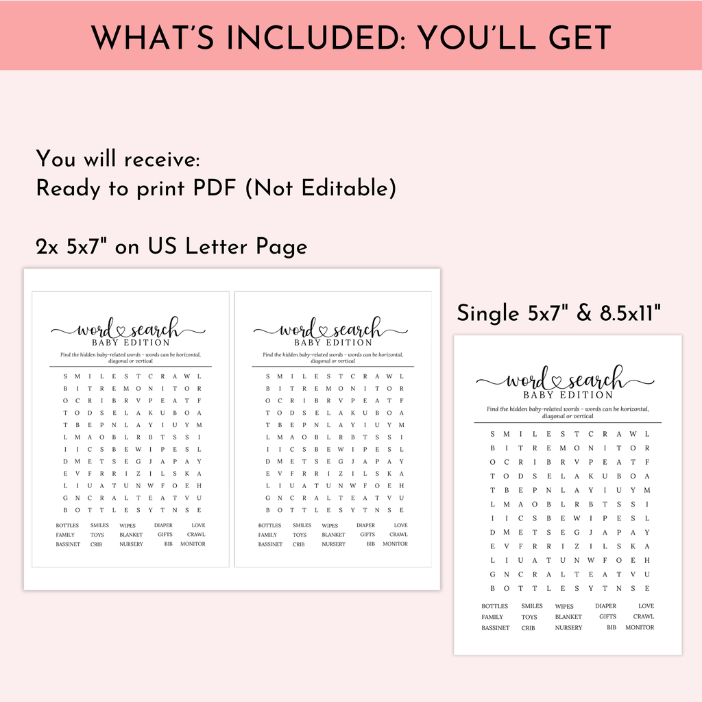 Baby Shower Word Search Game