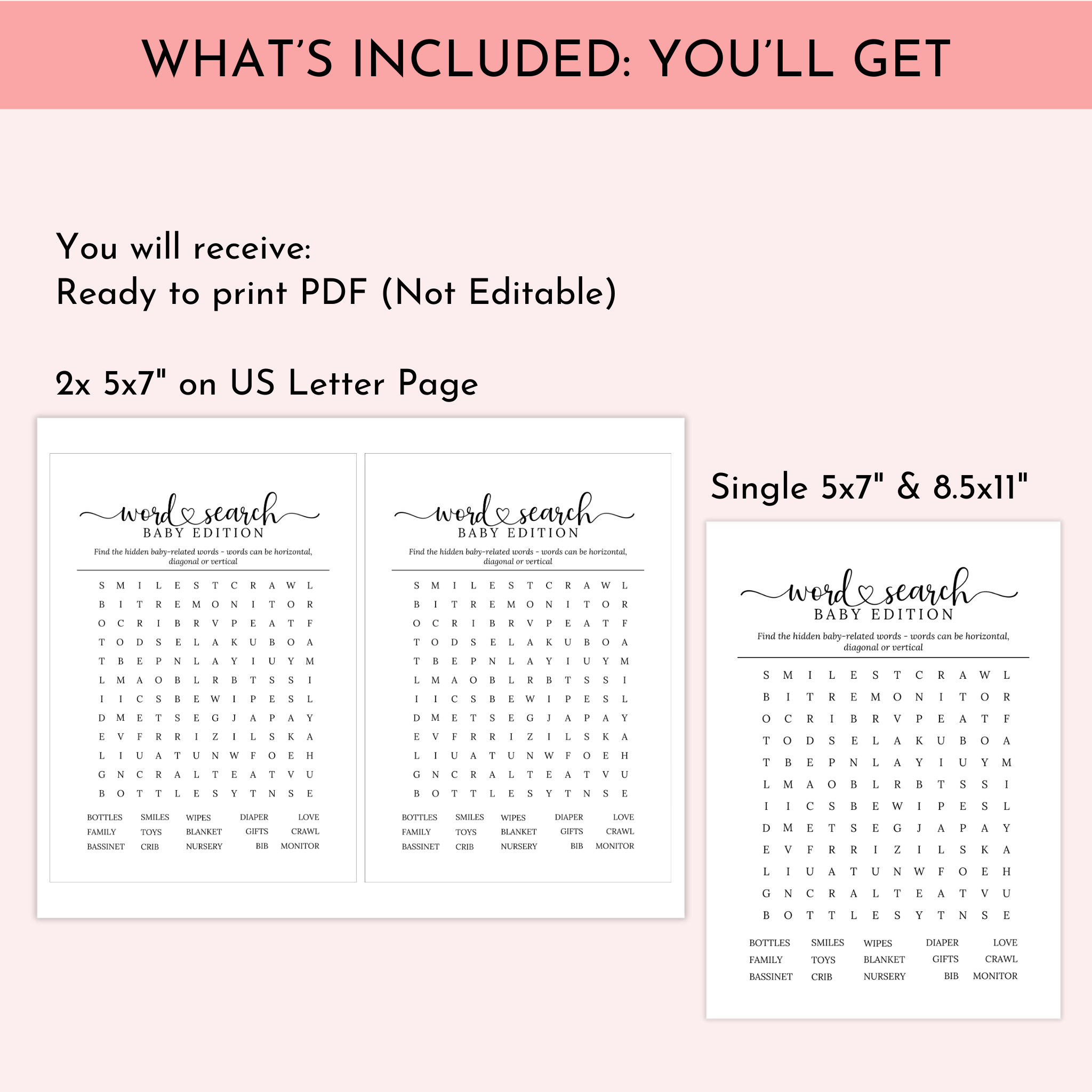 Baby Shower Word Search Game