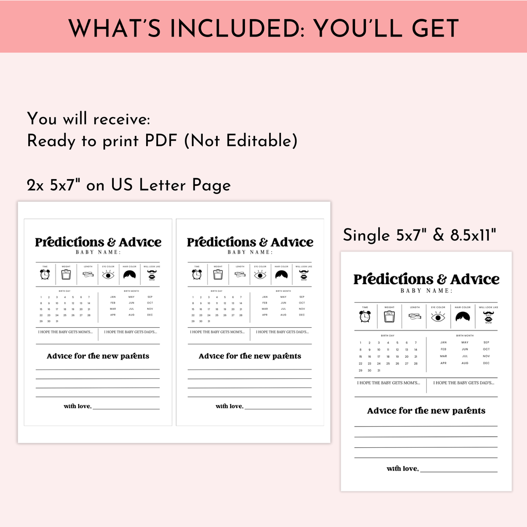 Baby Shower Predictions & Advice Card