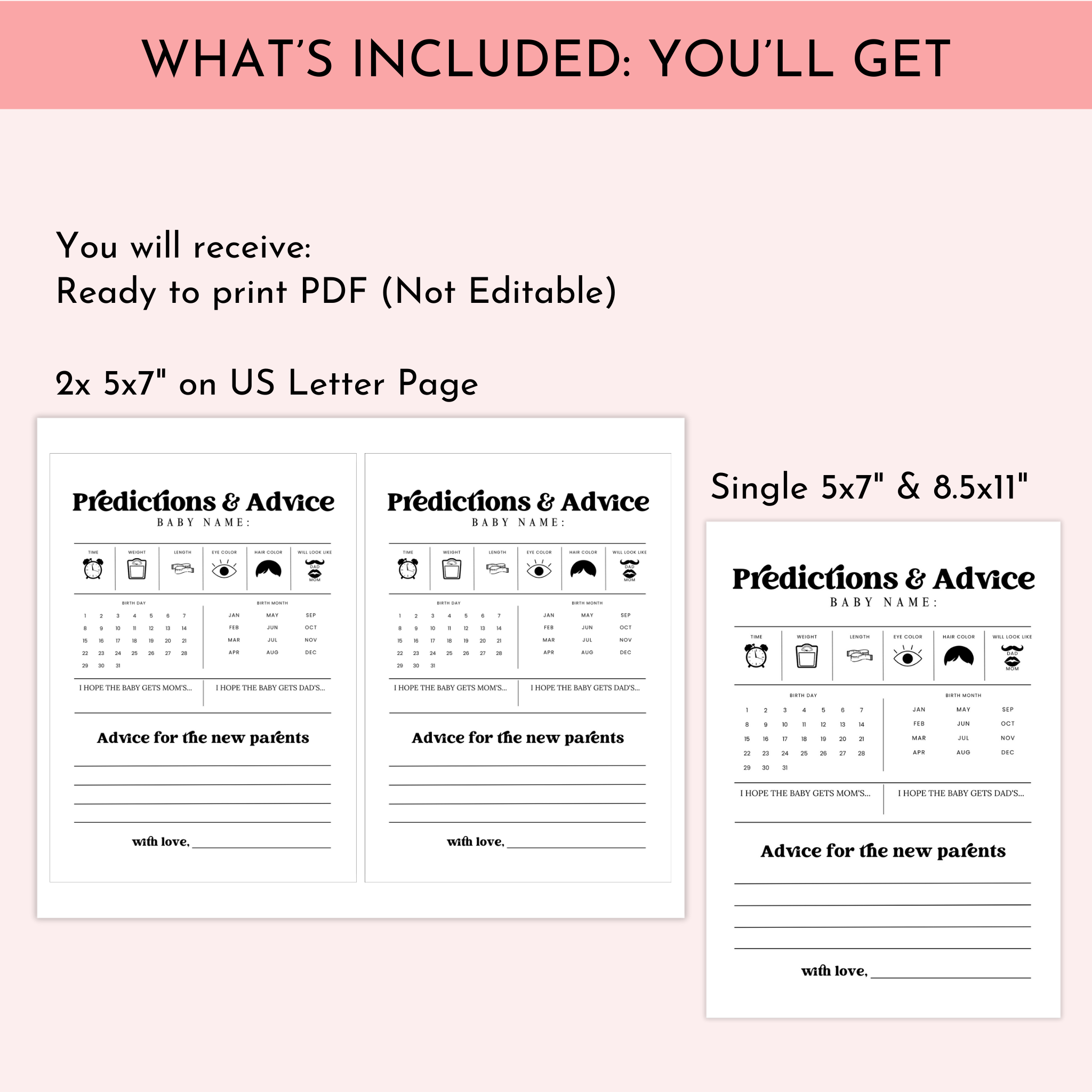 Baby Shower Predictions & Advice Card