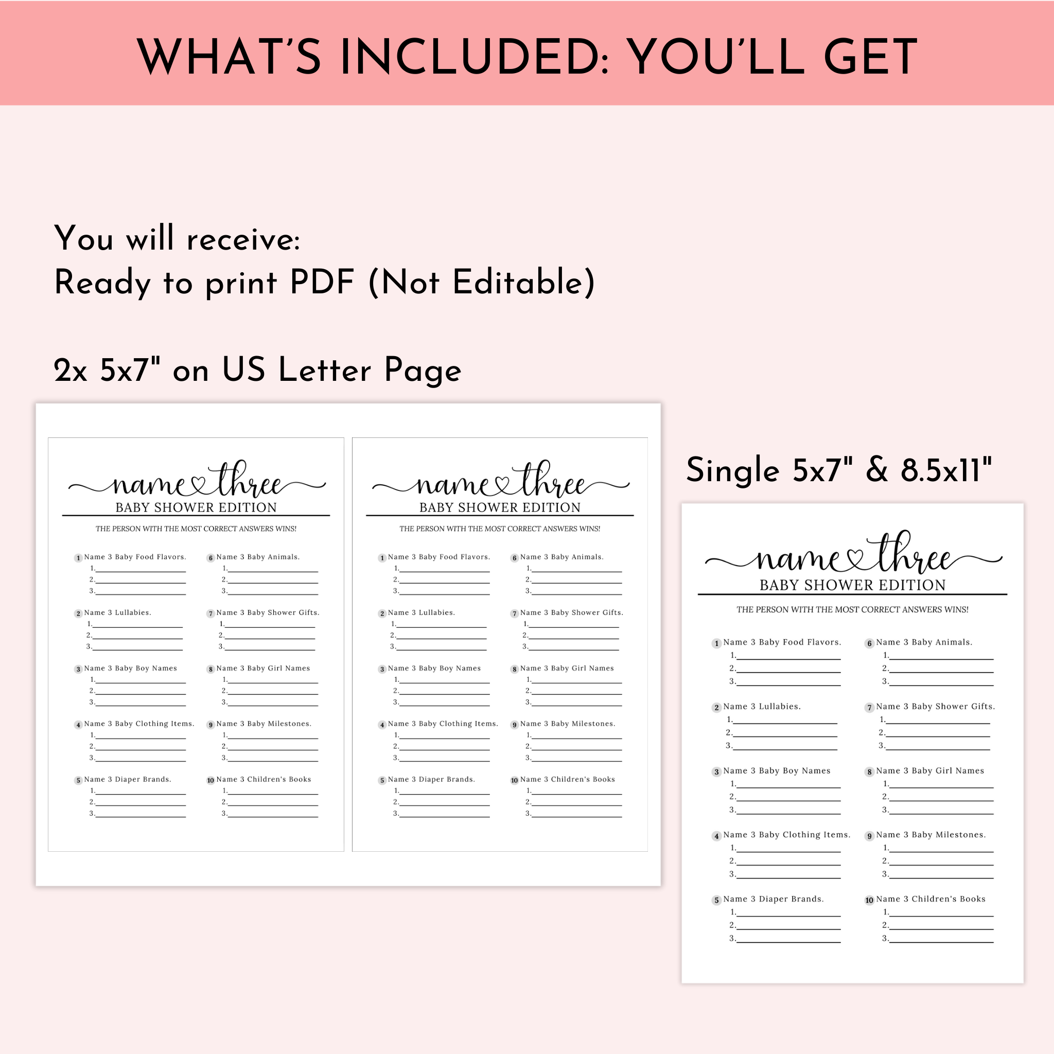 Name Three Baby Shower Game