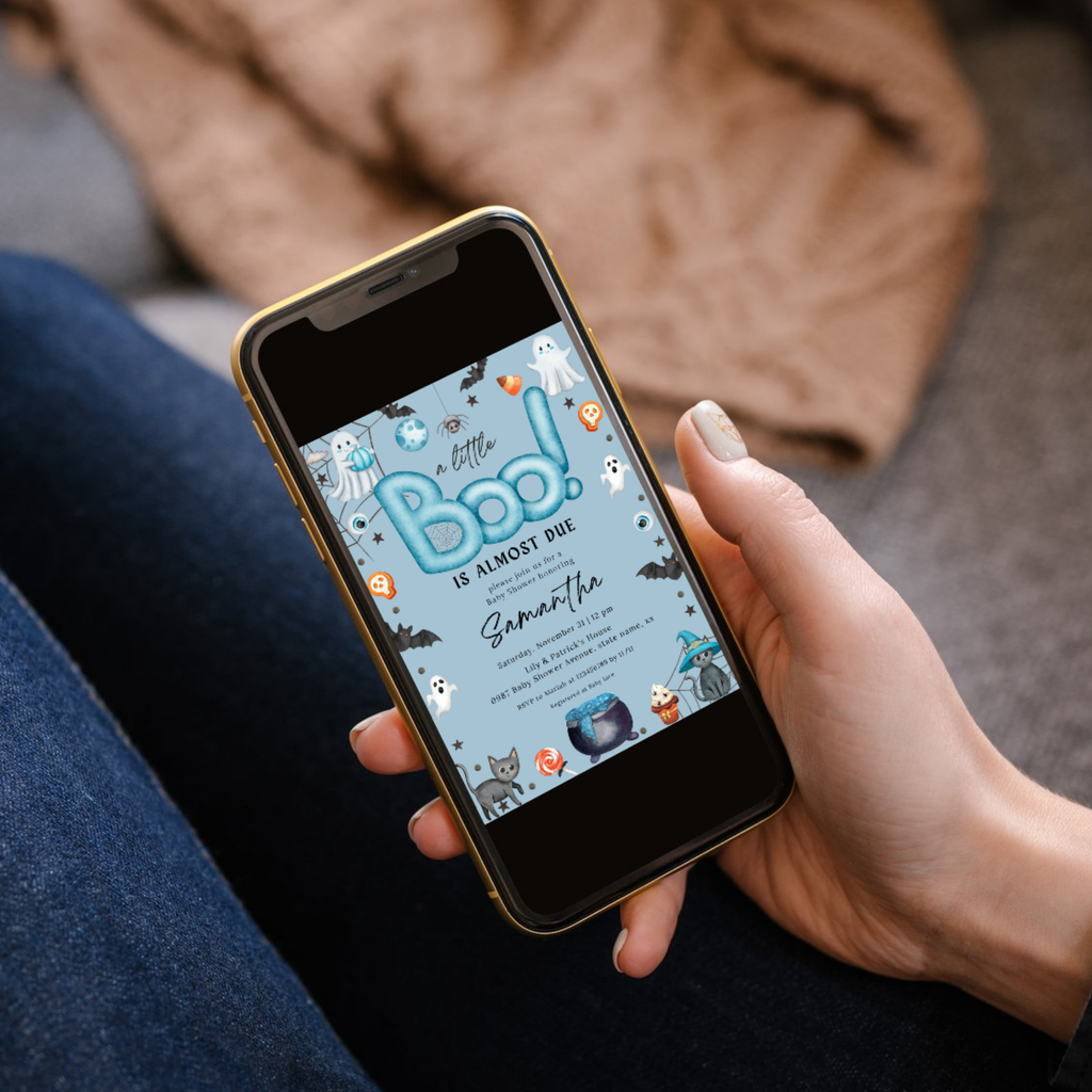 Halloween Boo Baby Shower Invitation Set | Blue