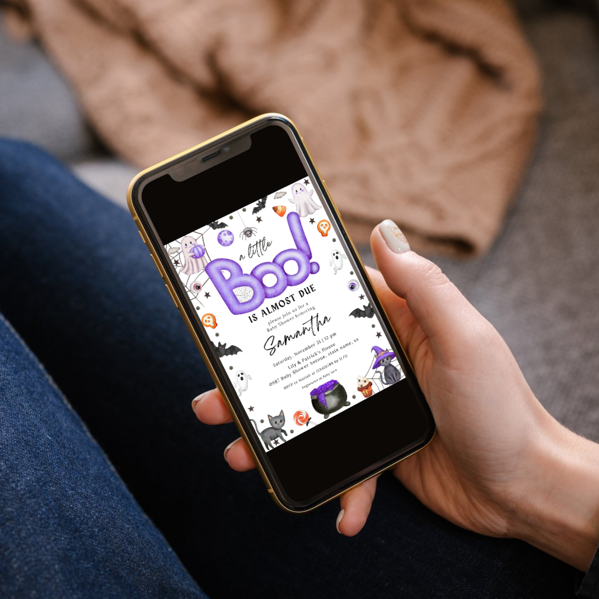 Halloween Boo Baby Shower Invitation Set | Purple