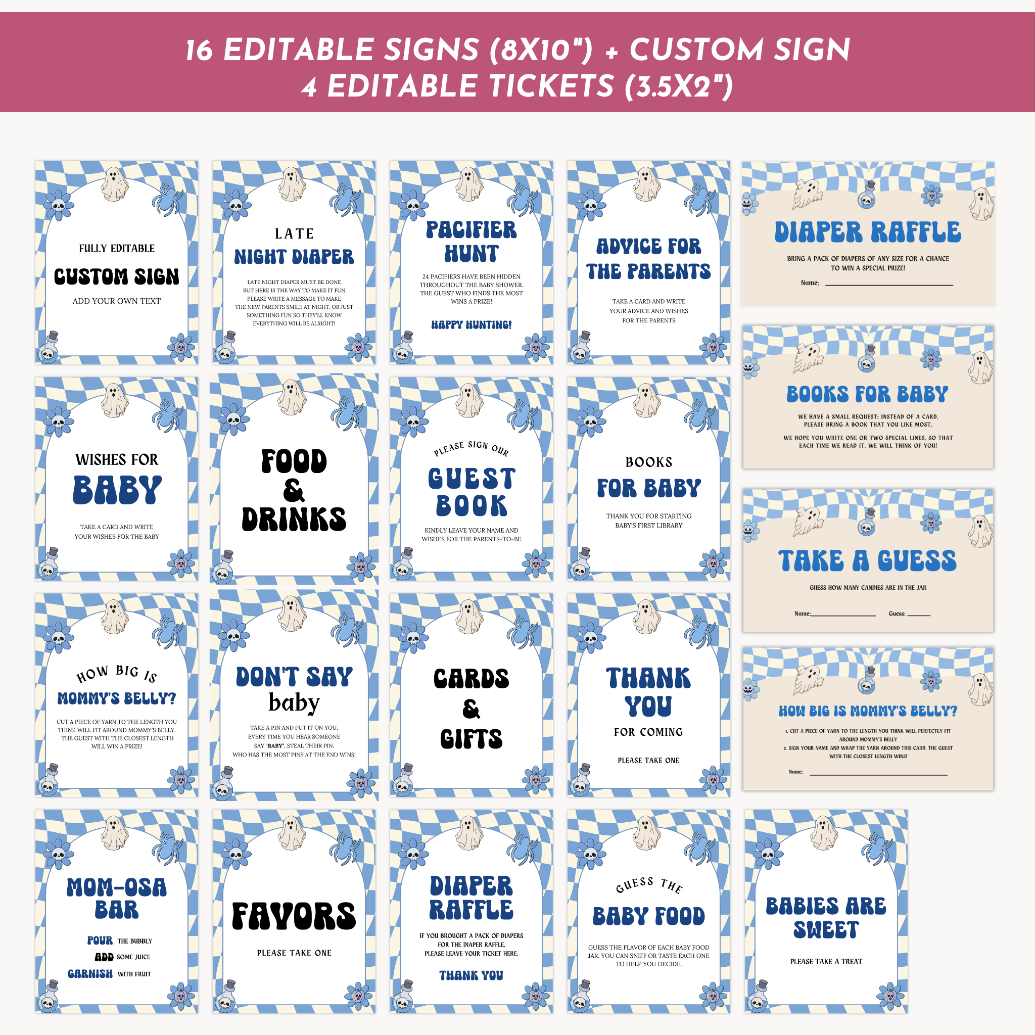 Halloween Baby Shower Games and Signage Bundle | Blue