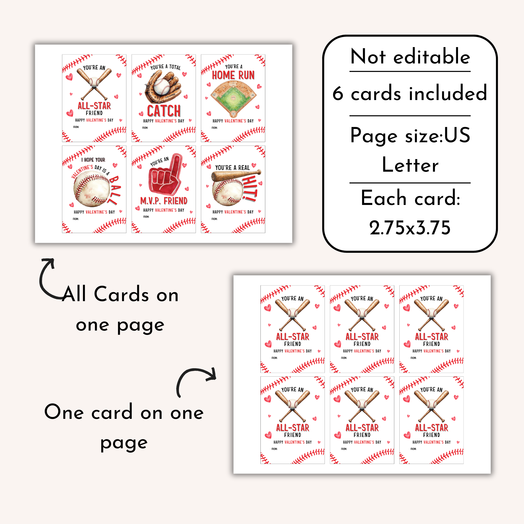 Baseball Valentine's Day Cards