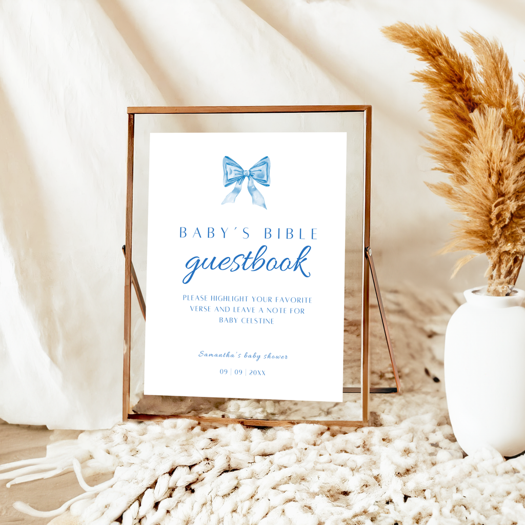 Baby's Bible Guestbook - Blue Bow