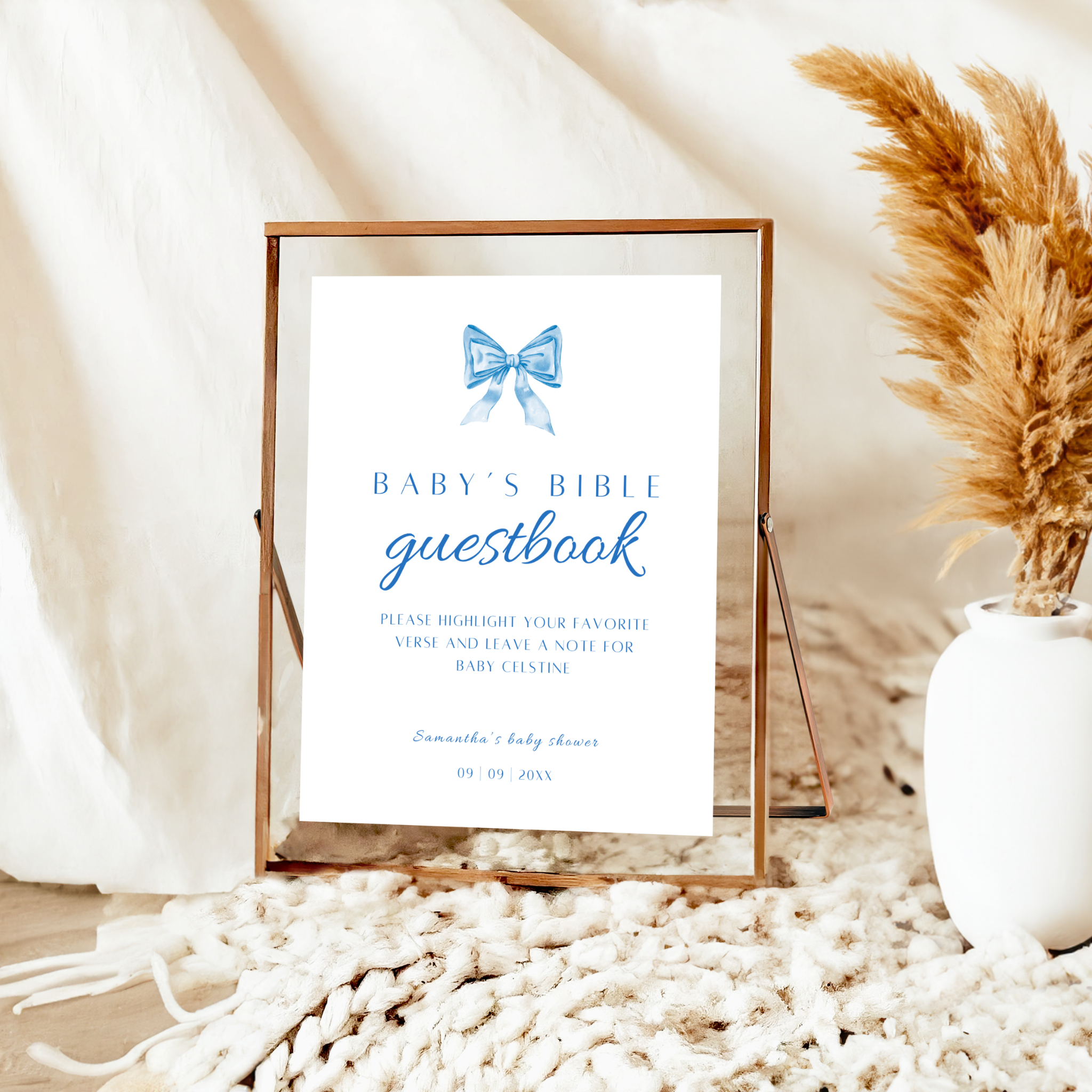 Baby's Bible Guestbook - Blue Bow