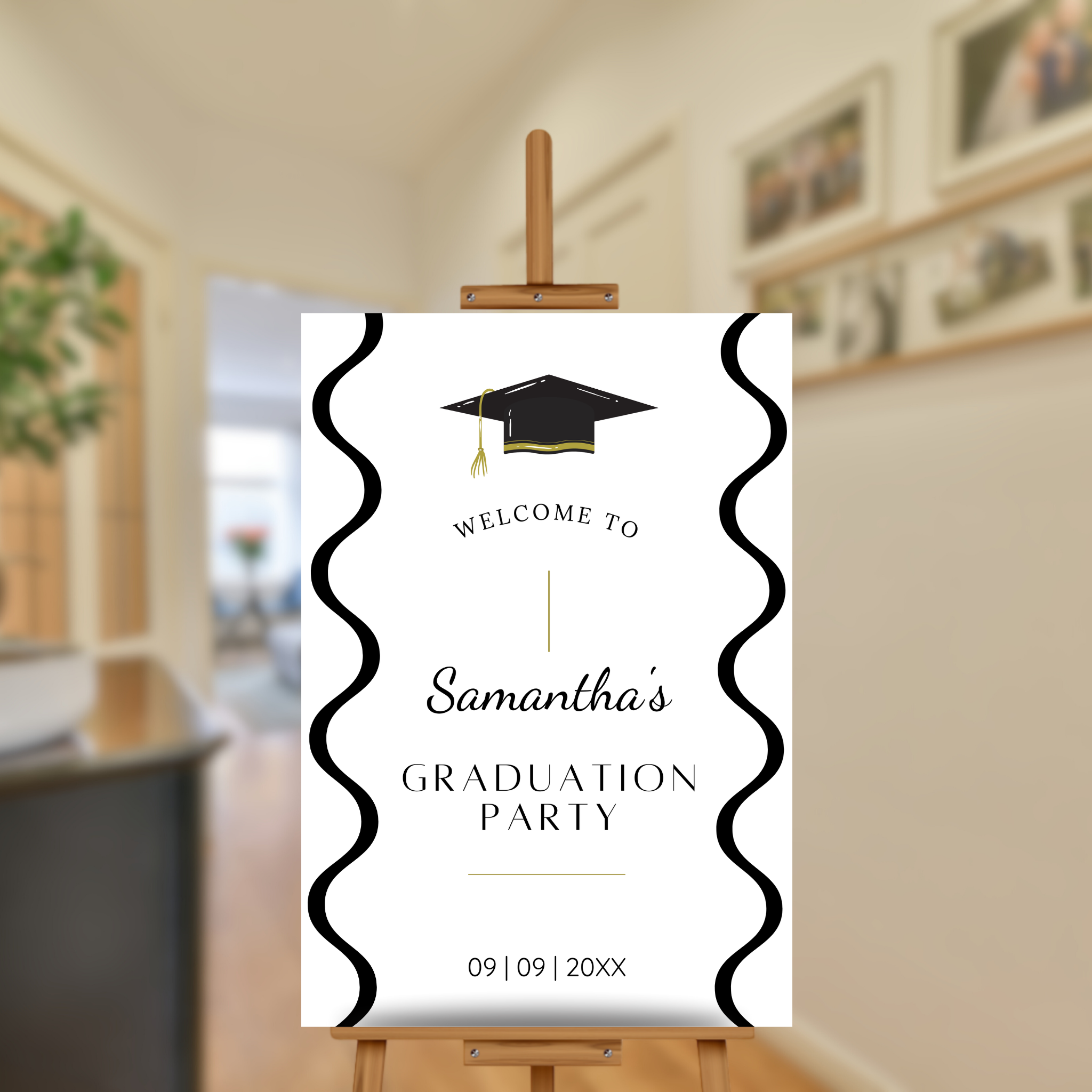 Graduation Party Welcome Sign Template - Wavy Black & White