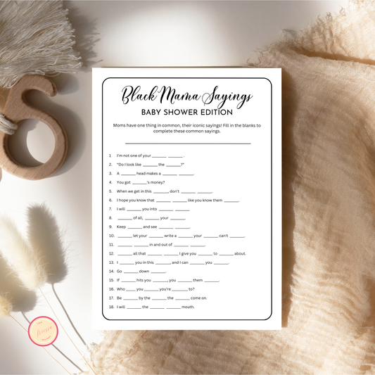 Black Mama Saying Baby Shower Game