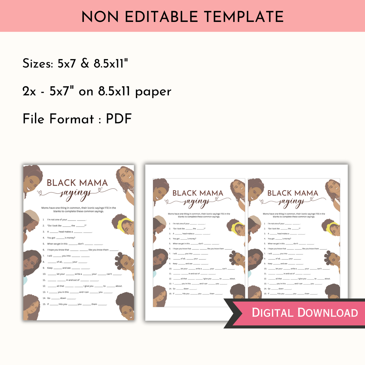 Black Mama Sayings Game | Fun Baby Shower Activity – 2freesiadesigns