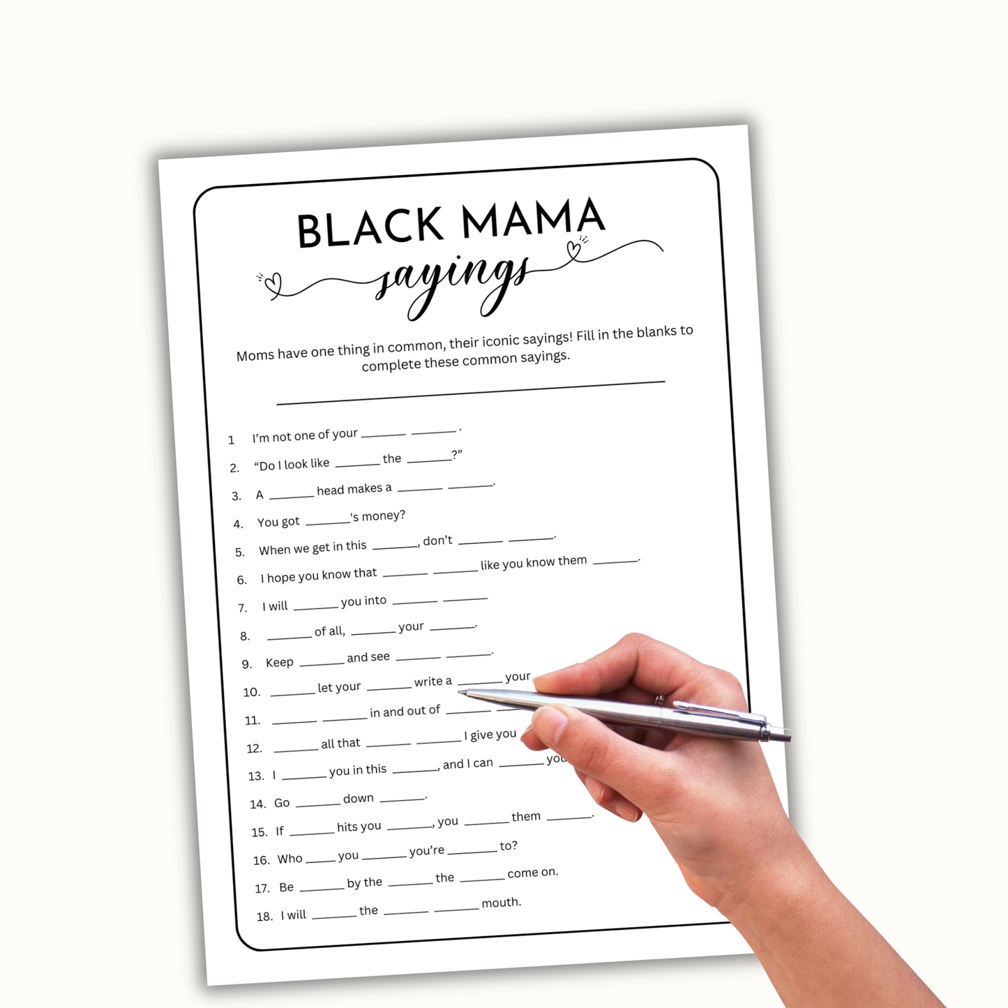 Black Mama Sayings Baby Shower Game