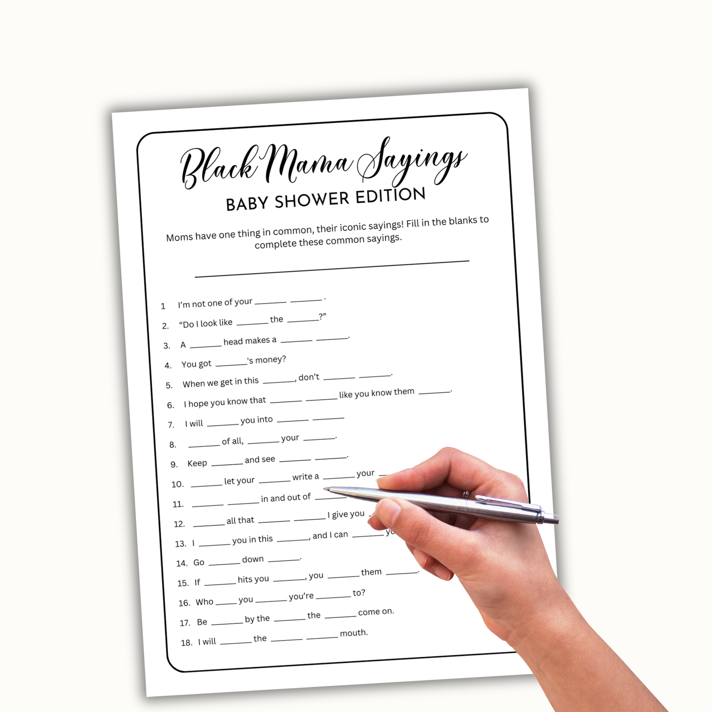 Black Mama Saying Baby Shower Game