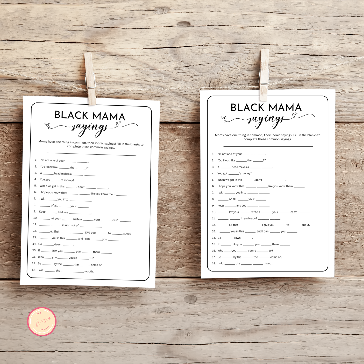 Black Mama Sayings Baby Shower Game