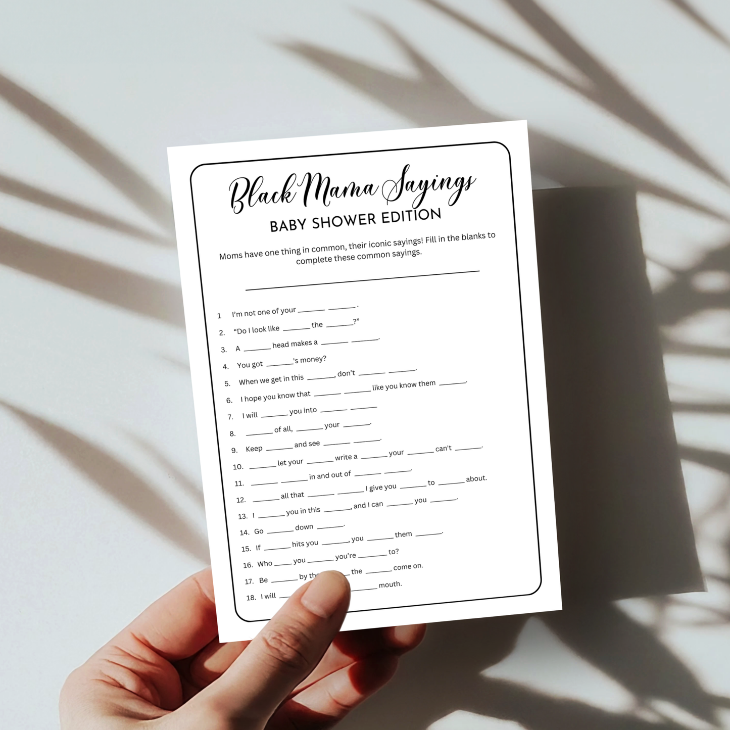Black Mama Saying Baby Shower Game