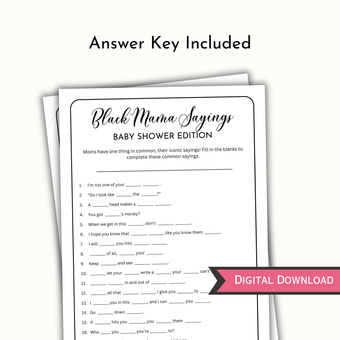 Black Mama Saying Baby Shower Game