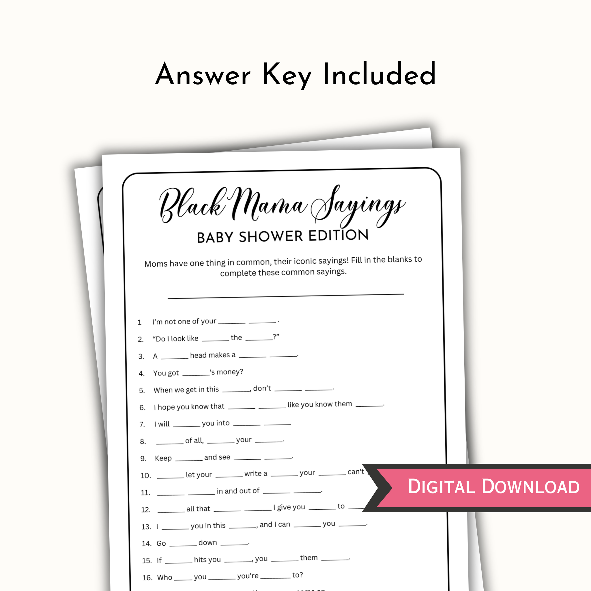 Black Mama Saying Baby Shower Game