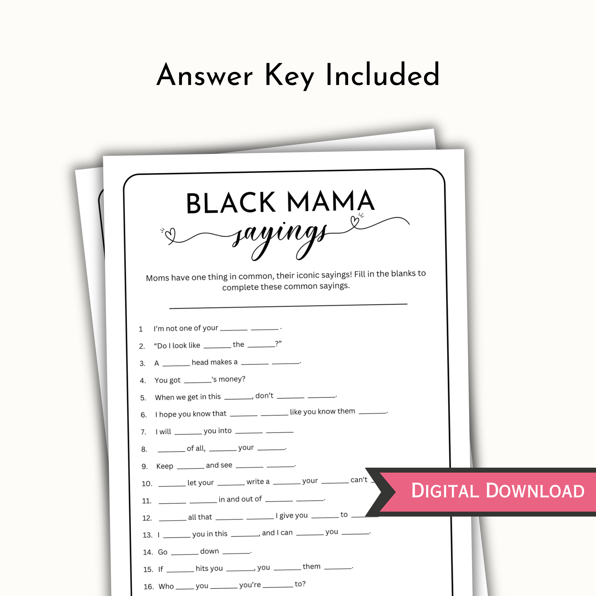 Black Mama Sayings Baby Shower Game