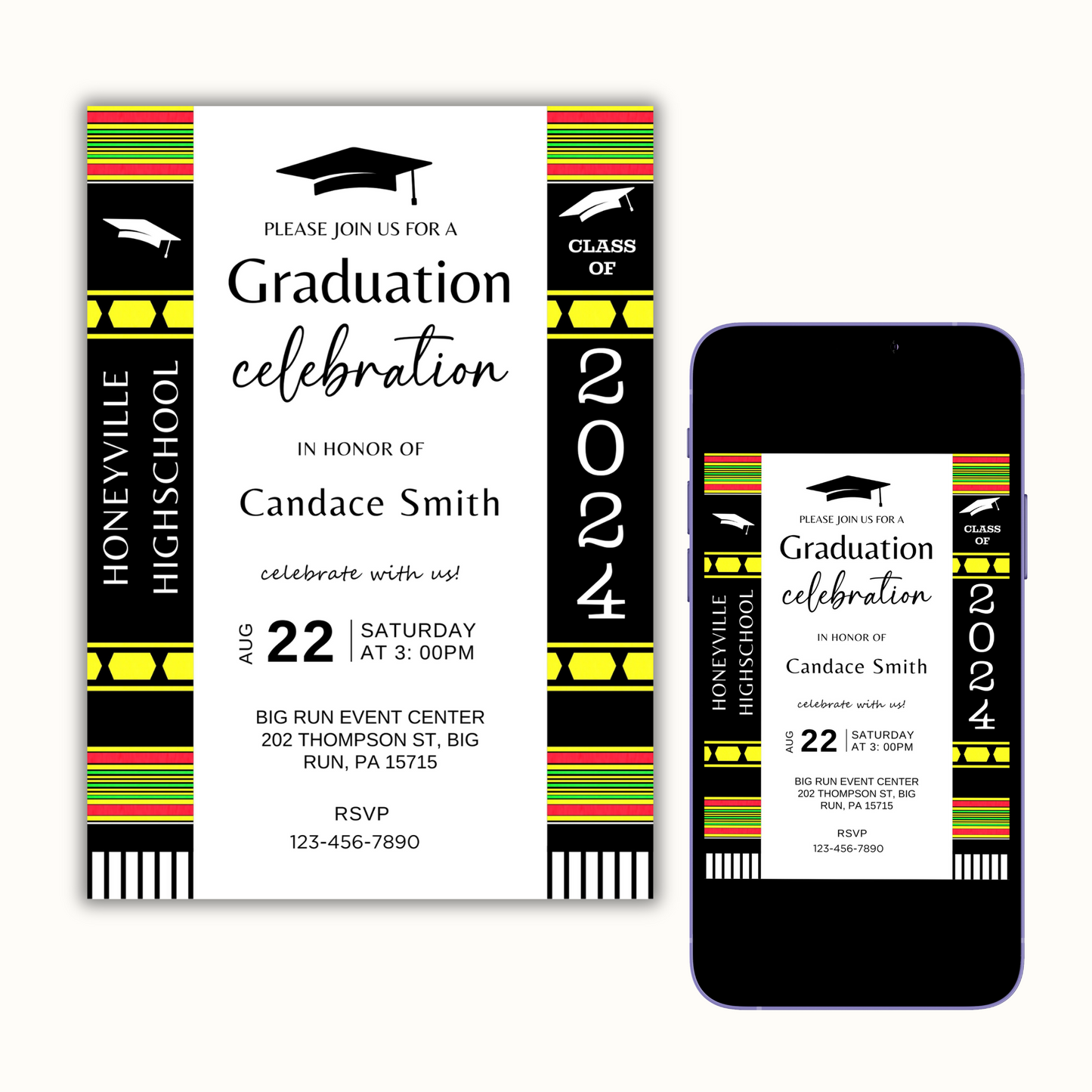 Editable Graduation Invitation Template - Kente Inspired