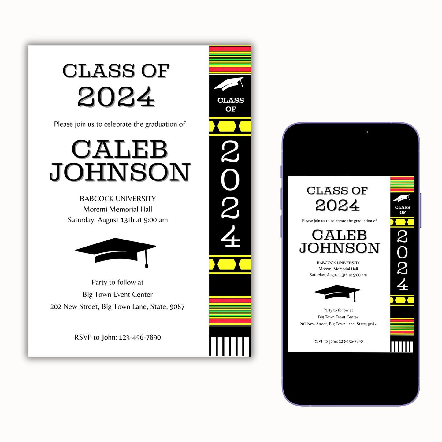 Editable Graduation Invitation Template - Kente Inspired