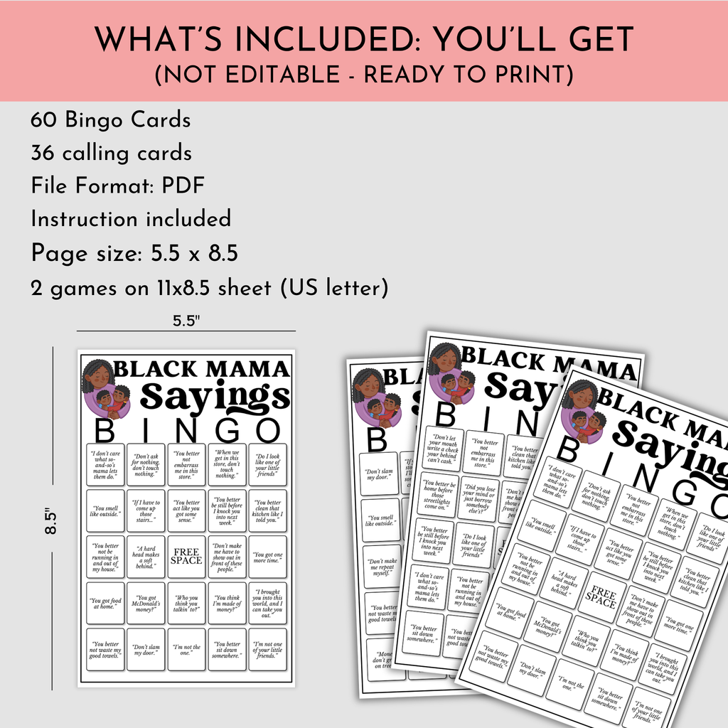 Black Mama Sayings Bingo