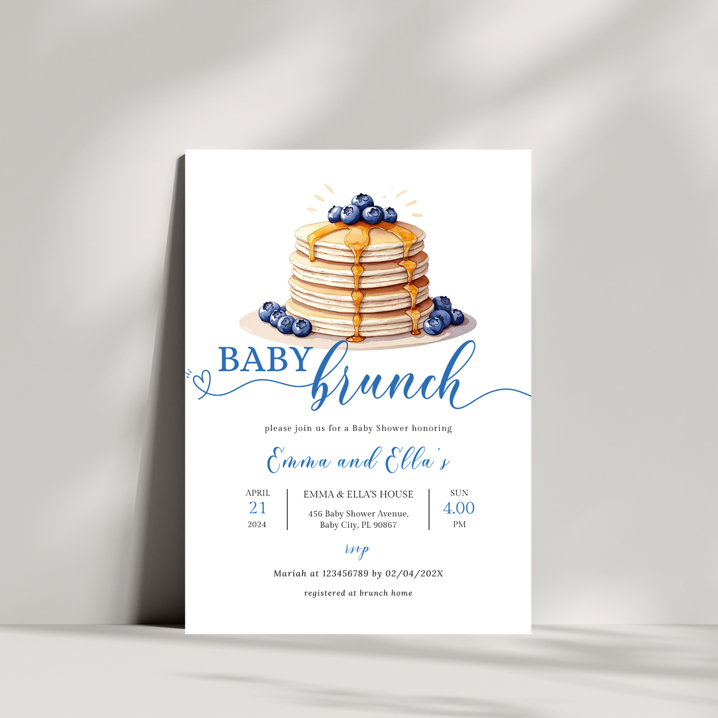 Baby Brunch Shower Invitation Bundle - Blueberry