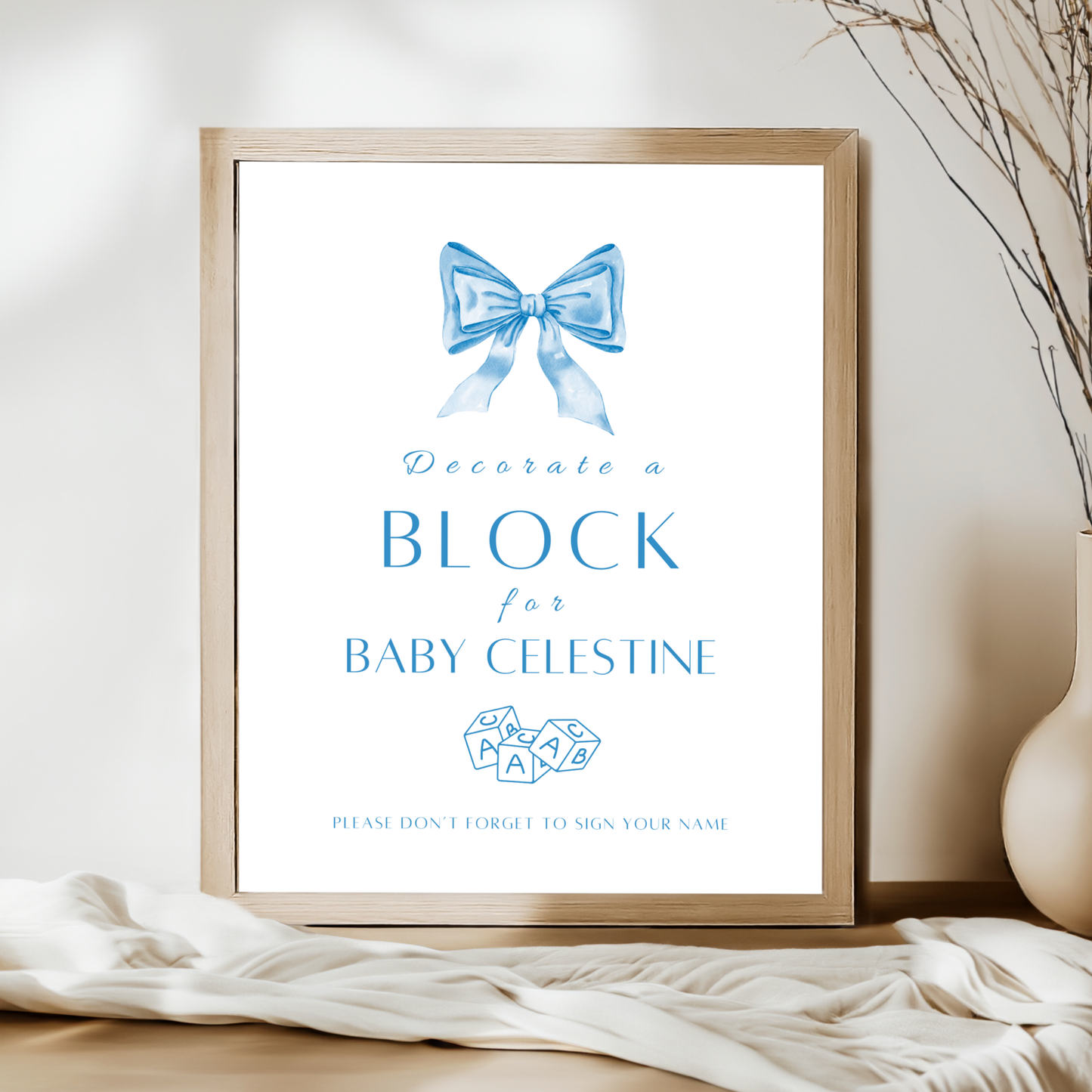 Decorate a block Sign - Blue Bow