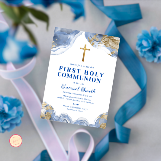 First Holy Communion Invitation - Blue