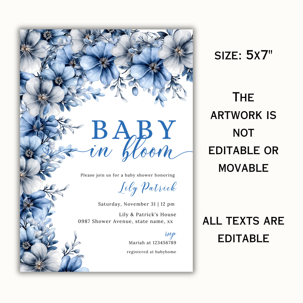 Baby in Bloom Invitation - Blue