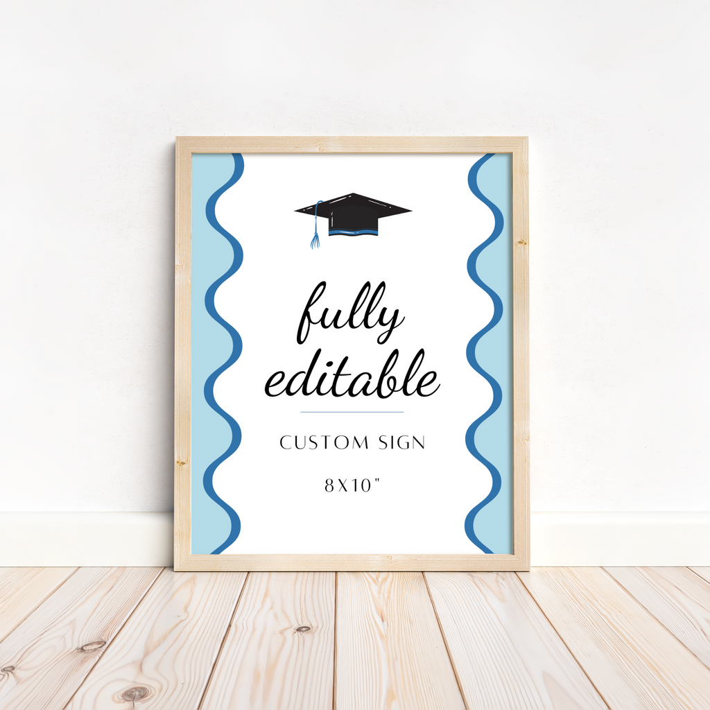 Graduation Party Table Sign - Wavy Blue