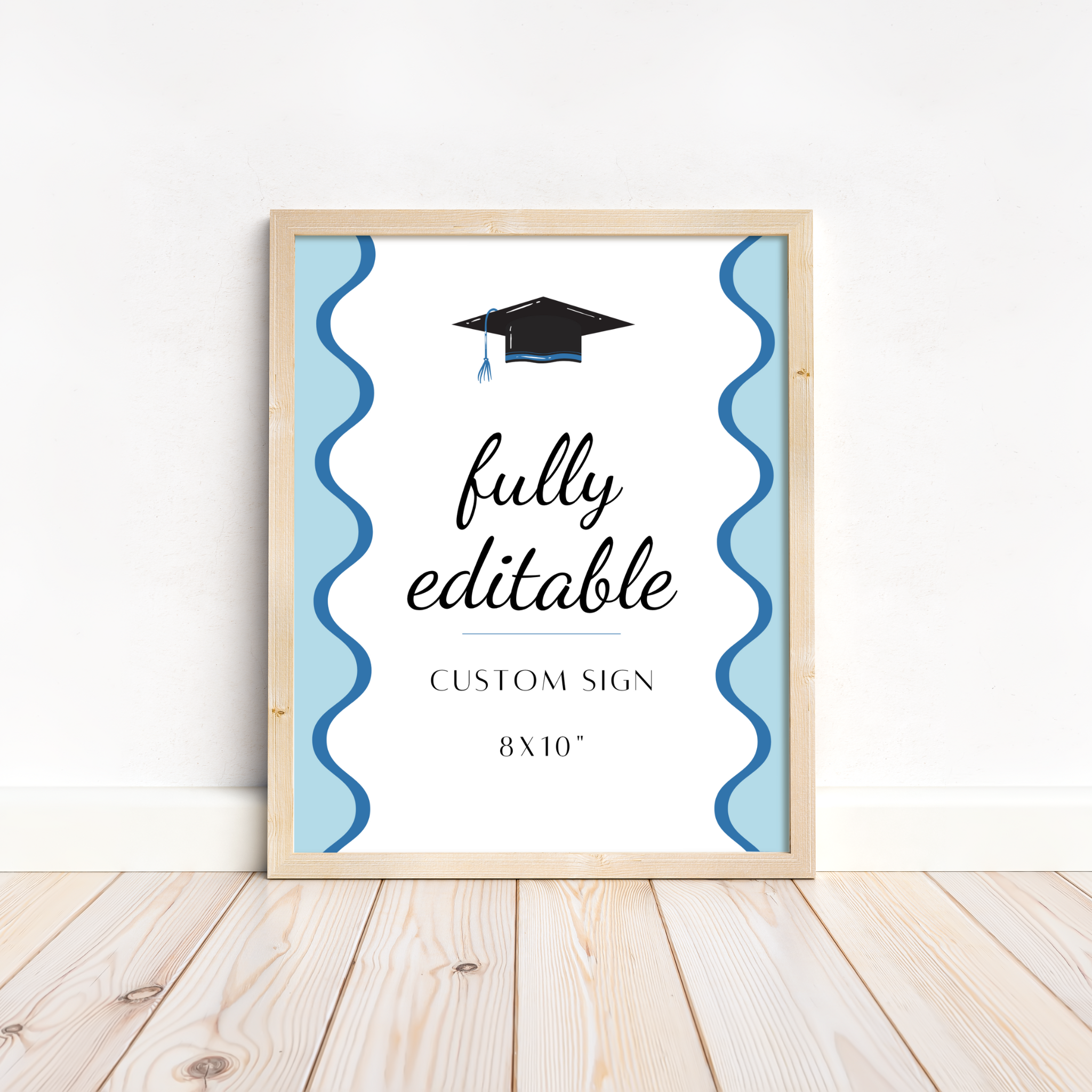 Graduation Party Table Sign - Wavy Blue