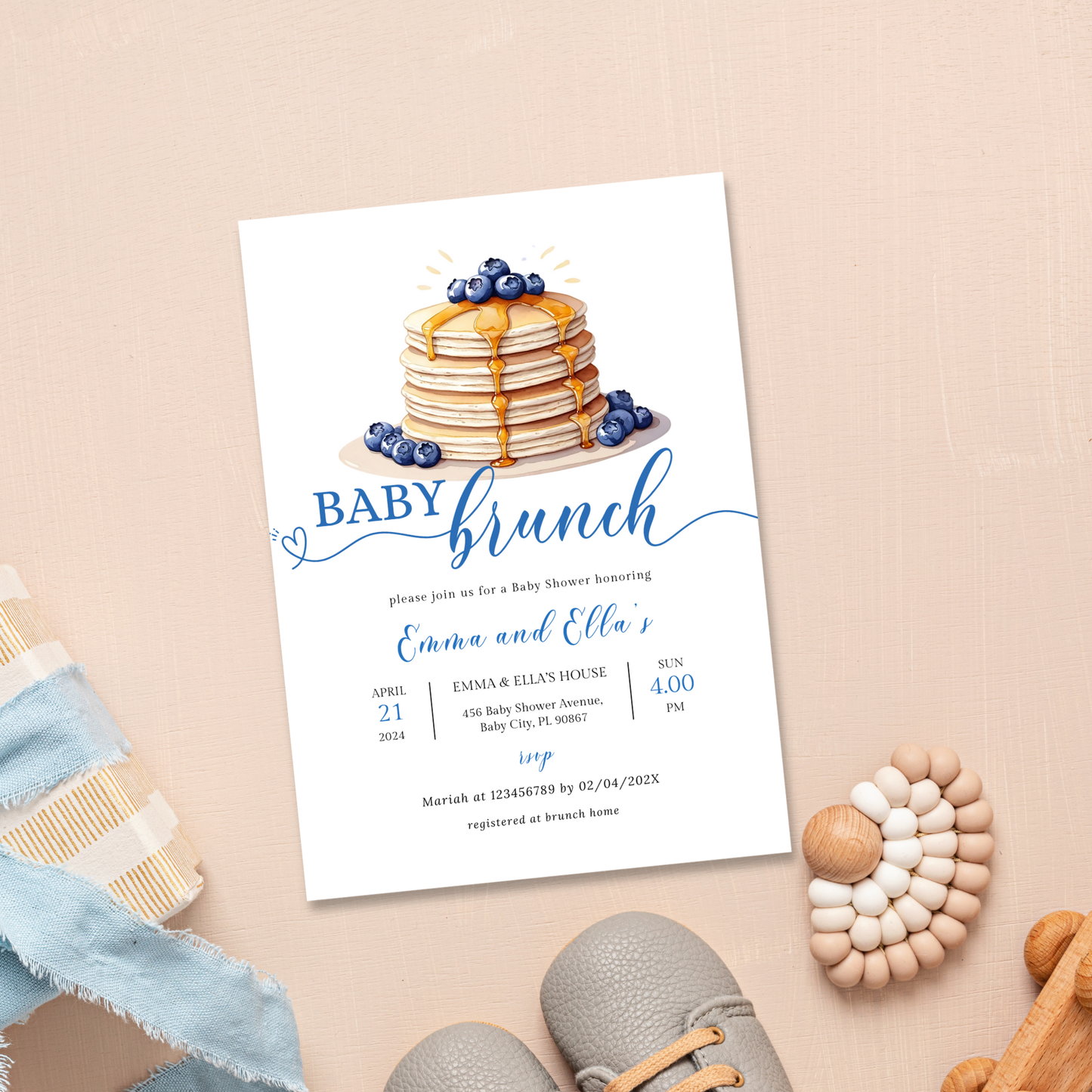 Baby Brunch Shower Invitation Bundle - Blueberry