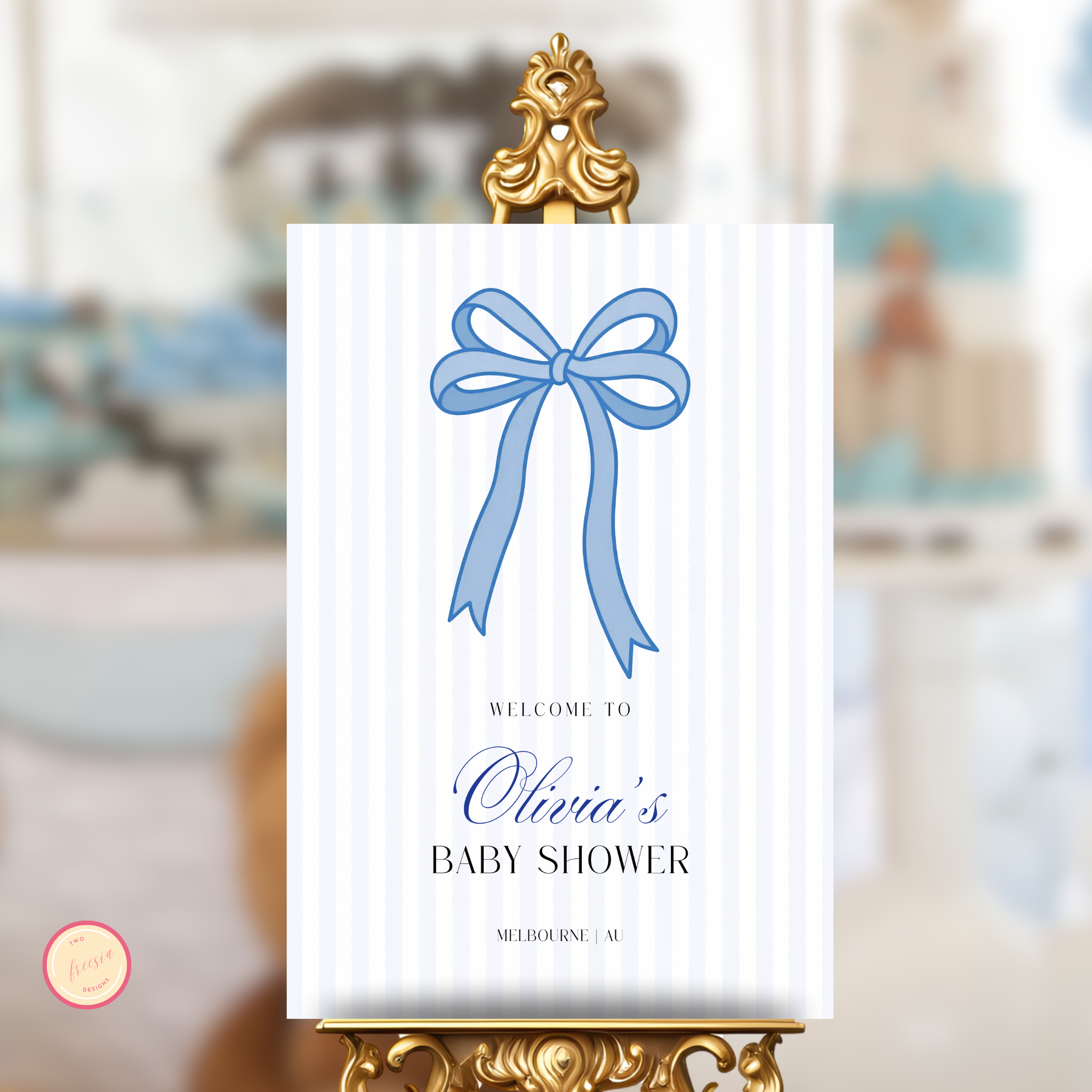 Baby Shower Welcome Sign - Blue Bow