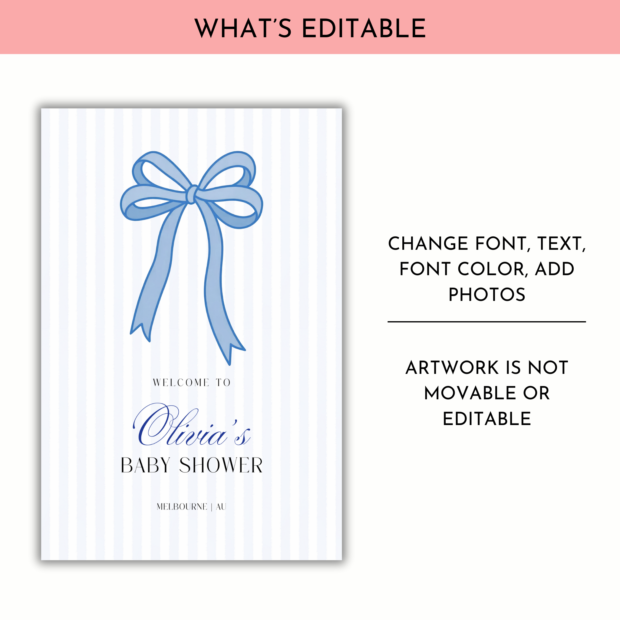 Baby Shower Welcome Sign - Blue Bow